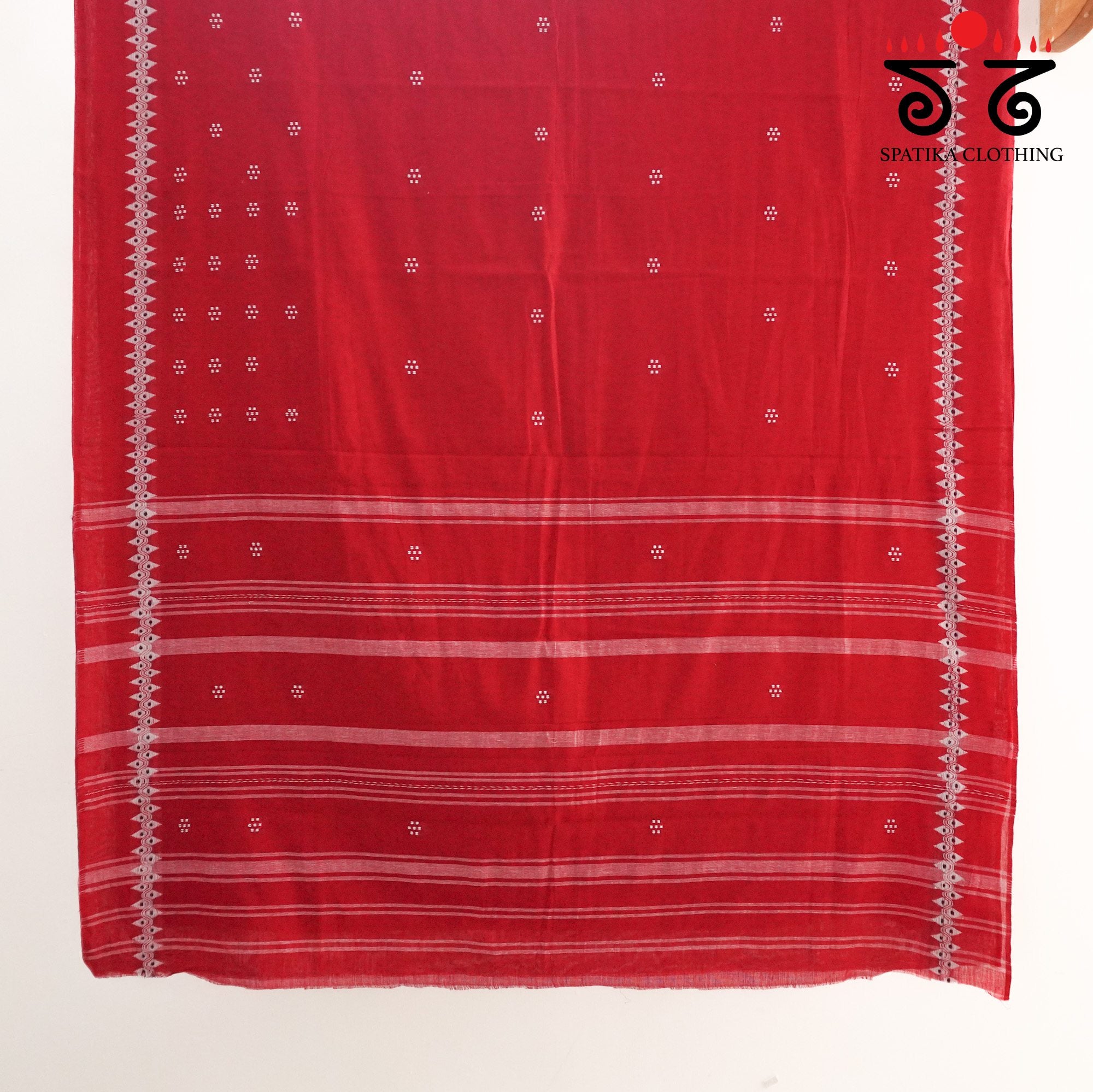 Red Begampur Handwoven Cotton Saree New!