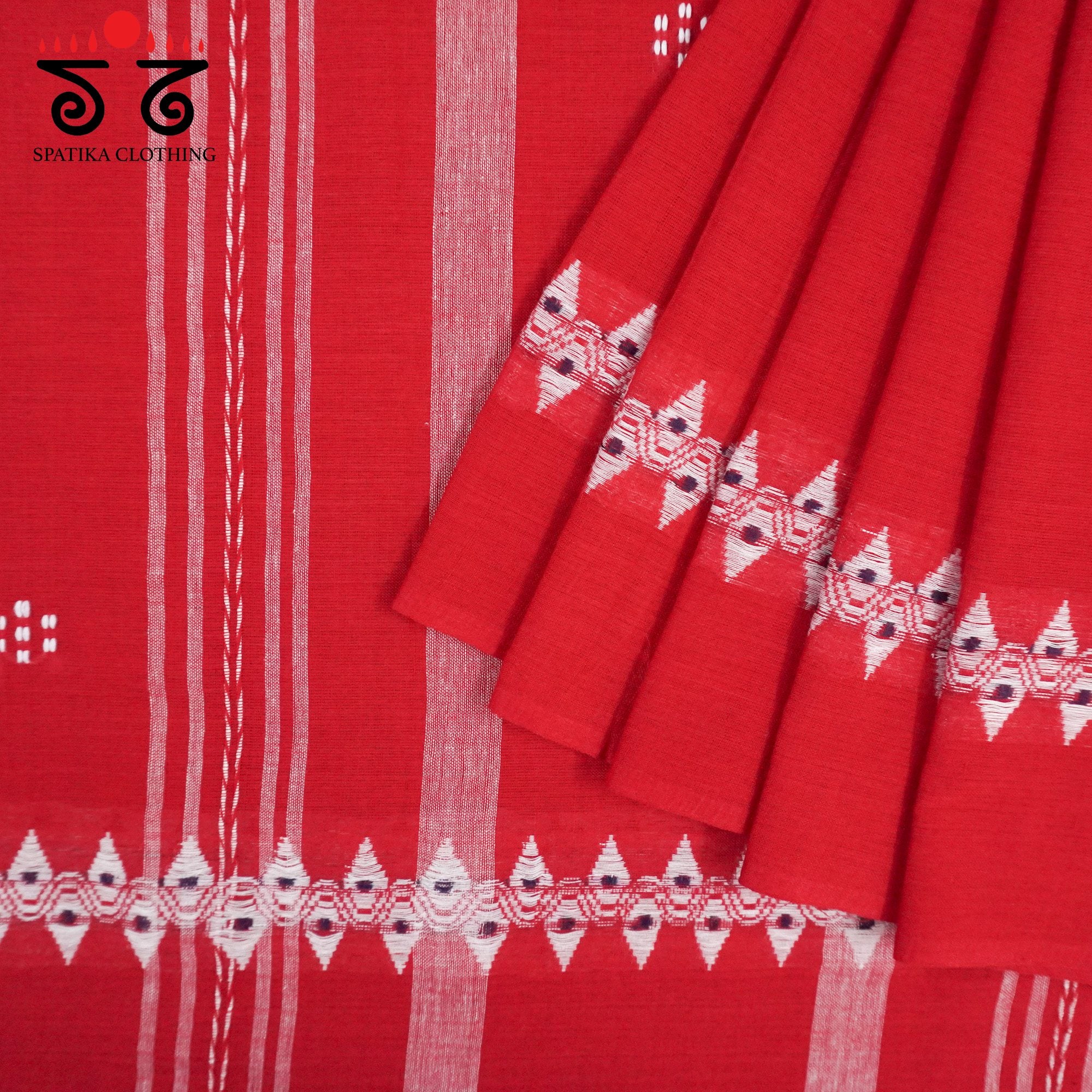 Red Begampur Handwoven Cotton Saree New!