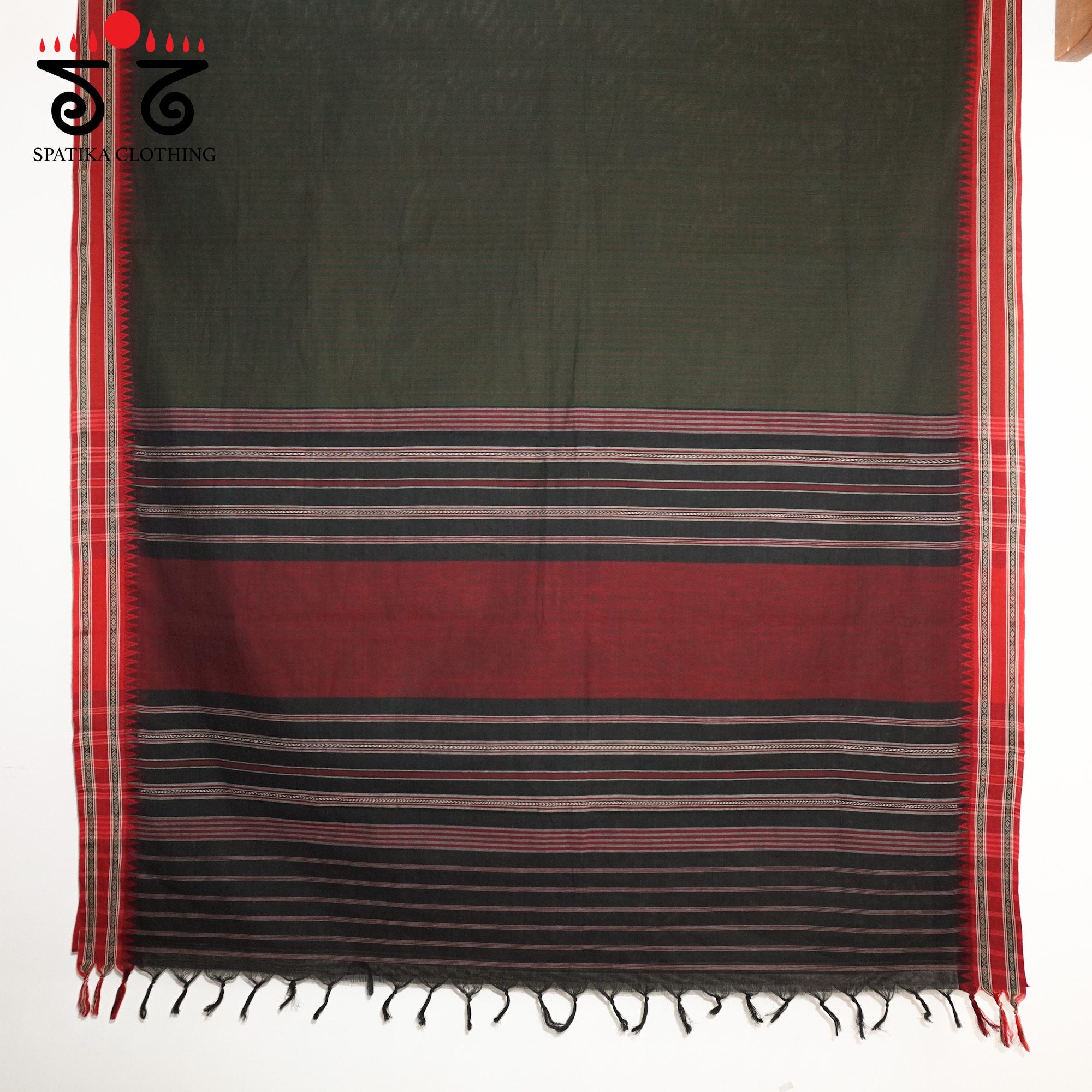 Dark Green Begampur Handwoven Cotton Saree New!