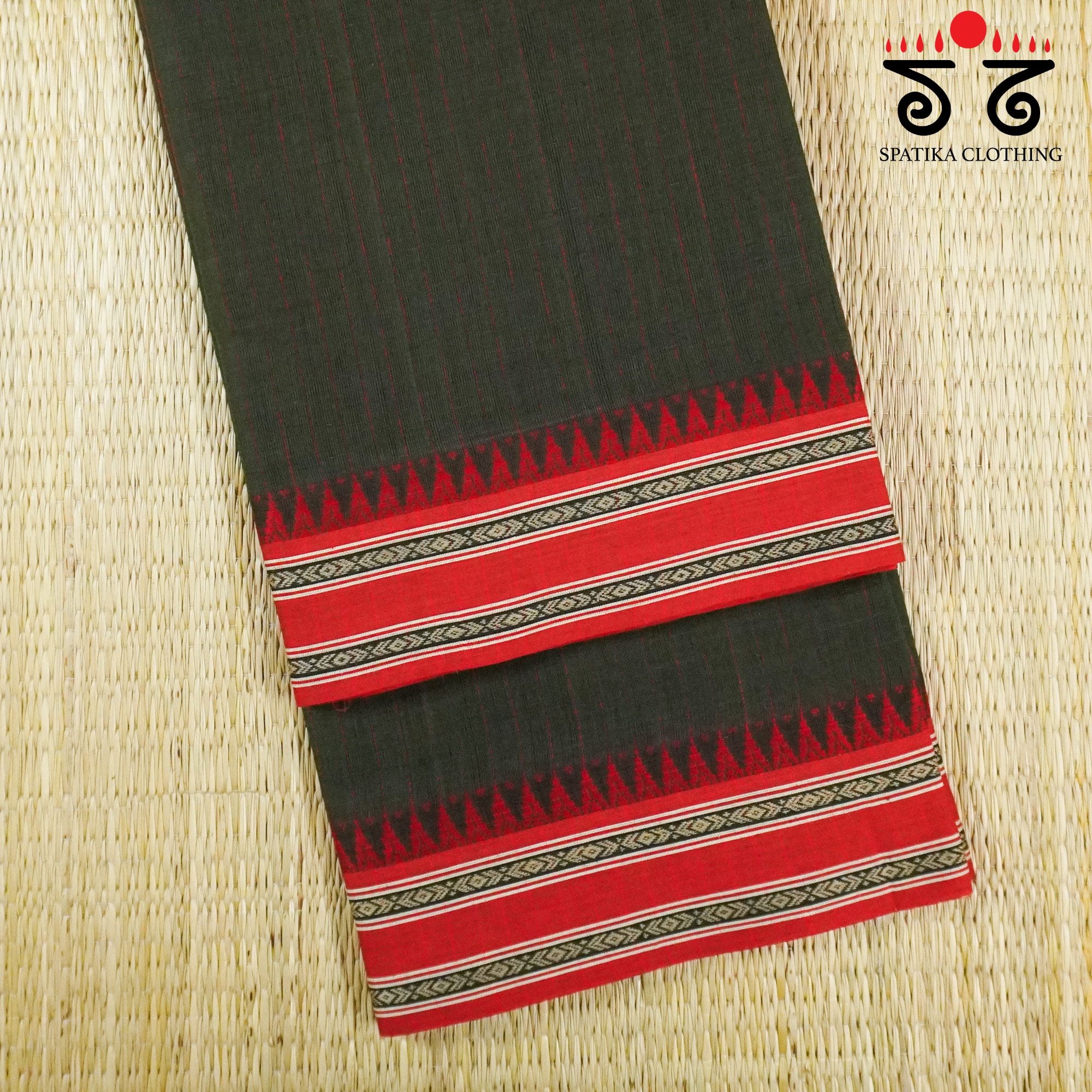Dark Green Begampur Handwoven Cotton Saree New!
