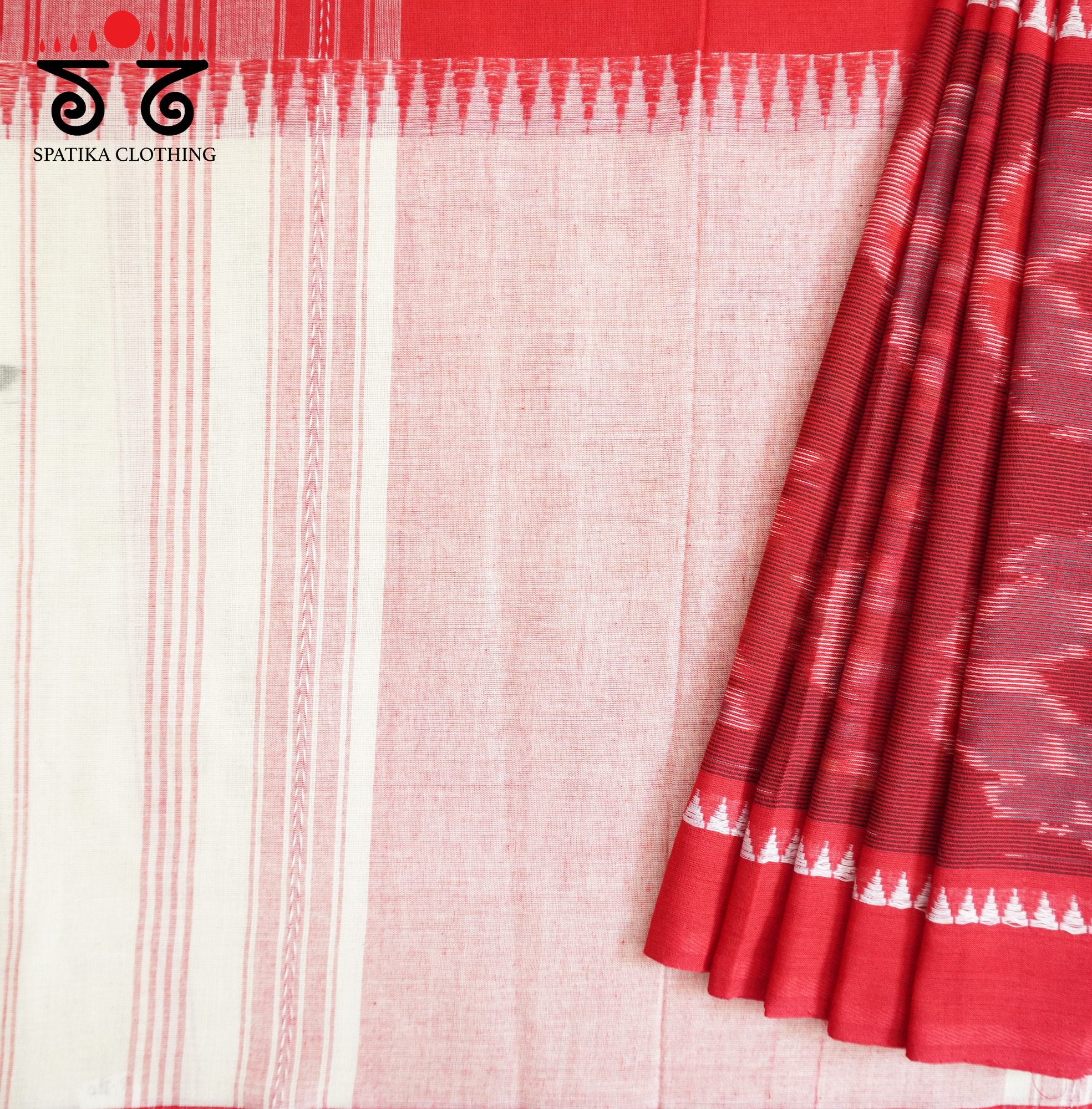 Red Begampur Handwoven Cotton Saree New!