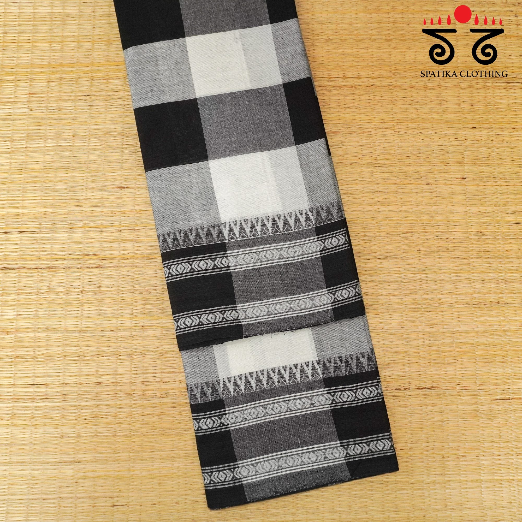 Black & White Begampur Handwoven Cotton Saree New!
