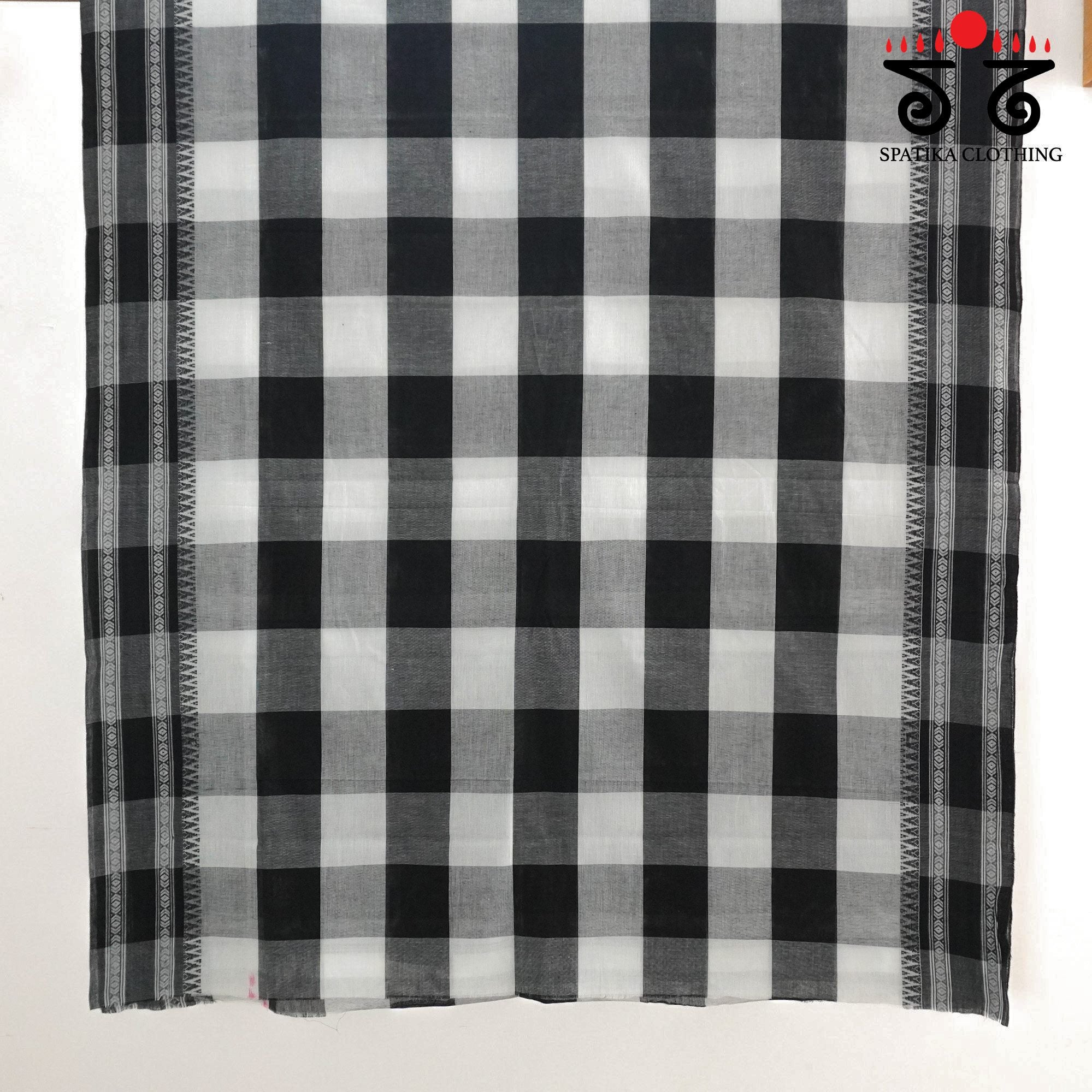Black & White Begampur Handwoven Cotton Saree New!