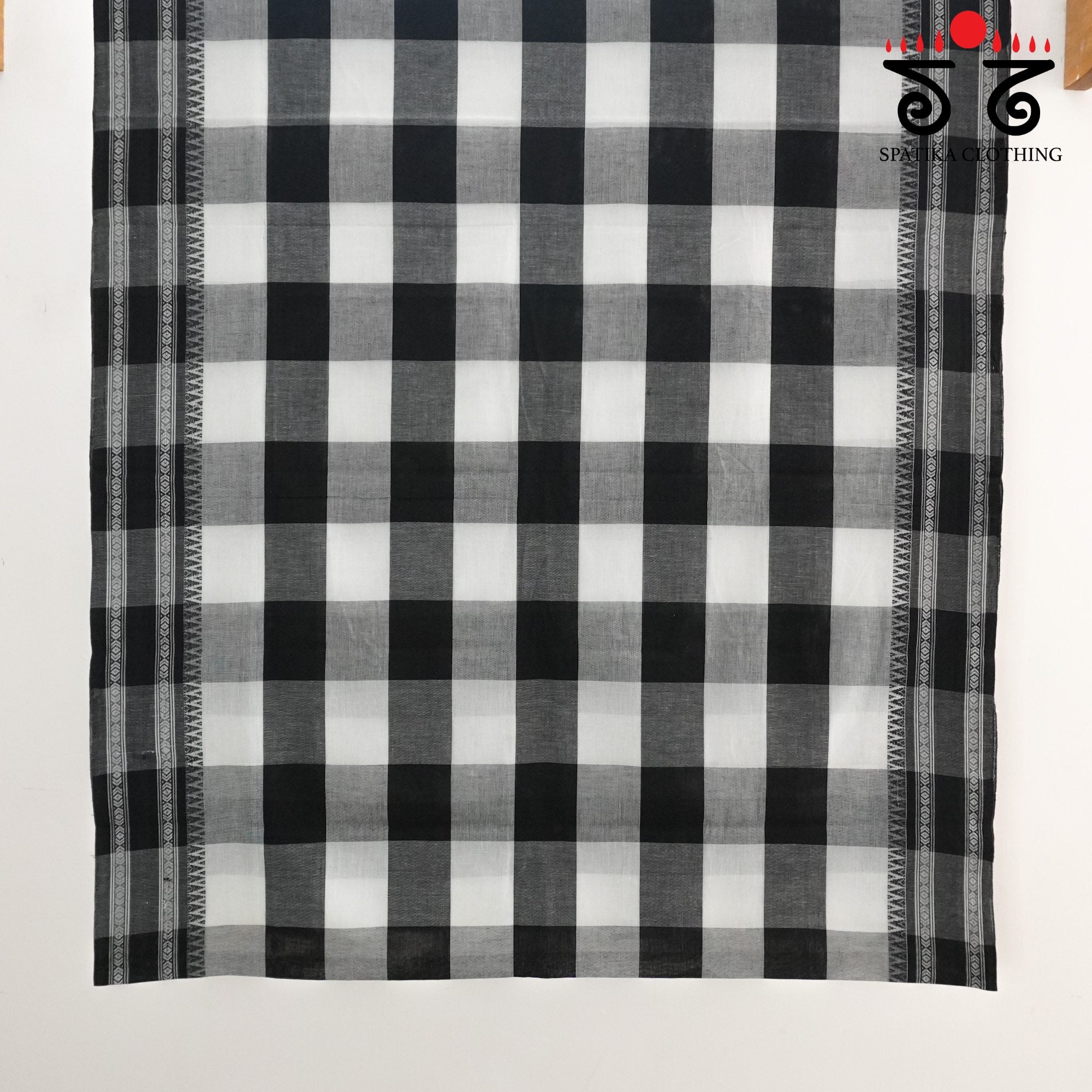 Black & White Begampur Handwoven Cotton Saree New!