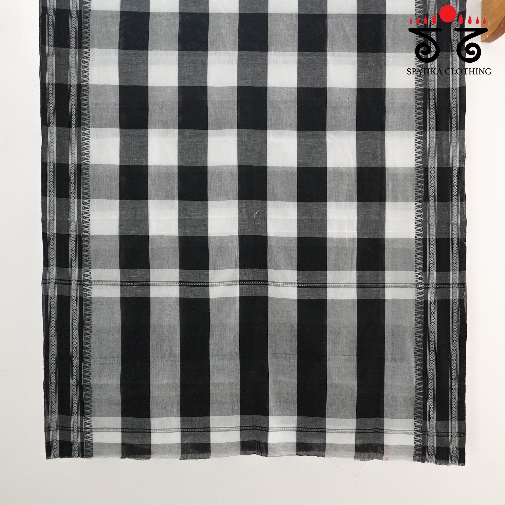 Black & White Begampur Handwoven Cotton Saree New!