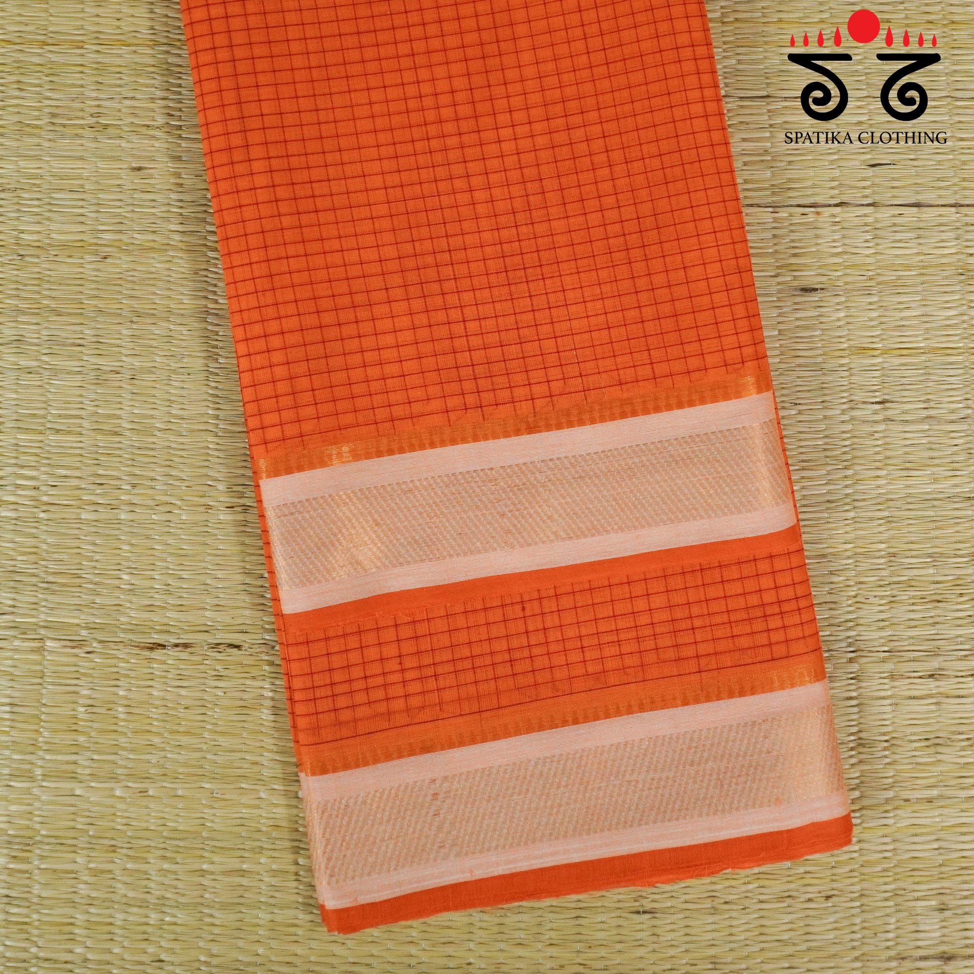 Orange Andhra Handwoven Cotton Saree