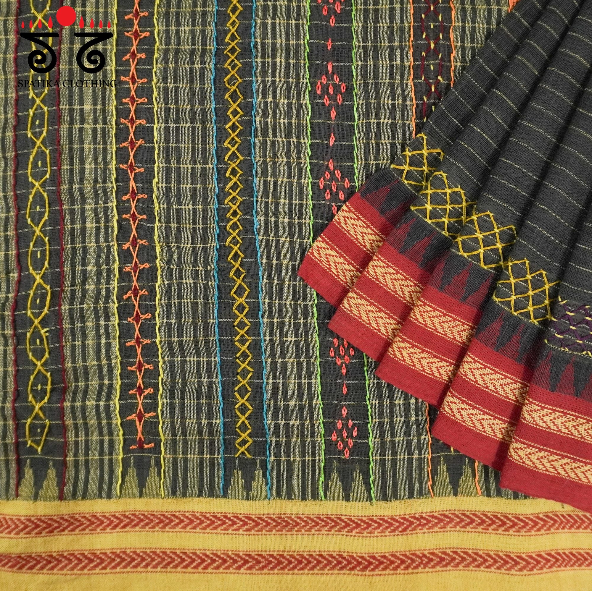 Hand Embroidered Black Ponduru Saree