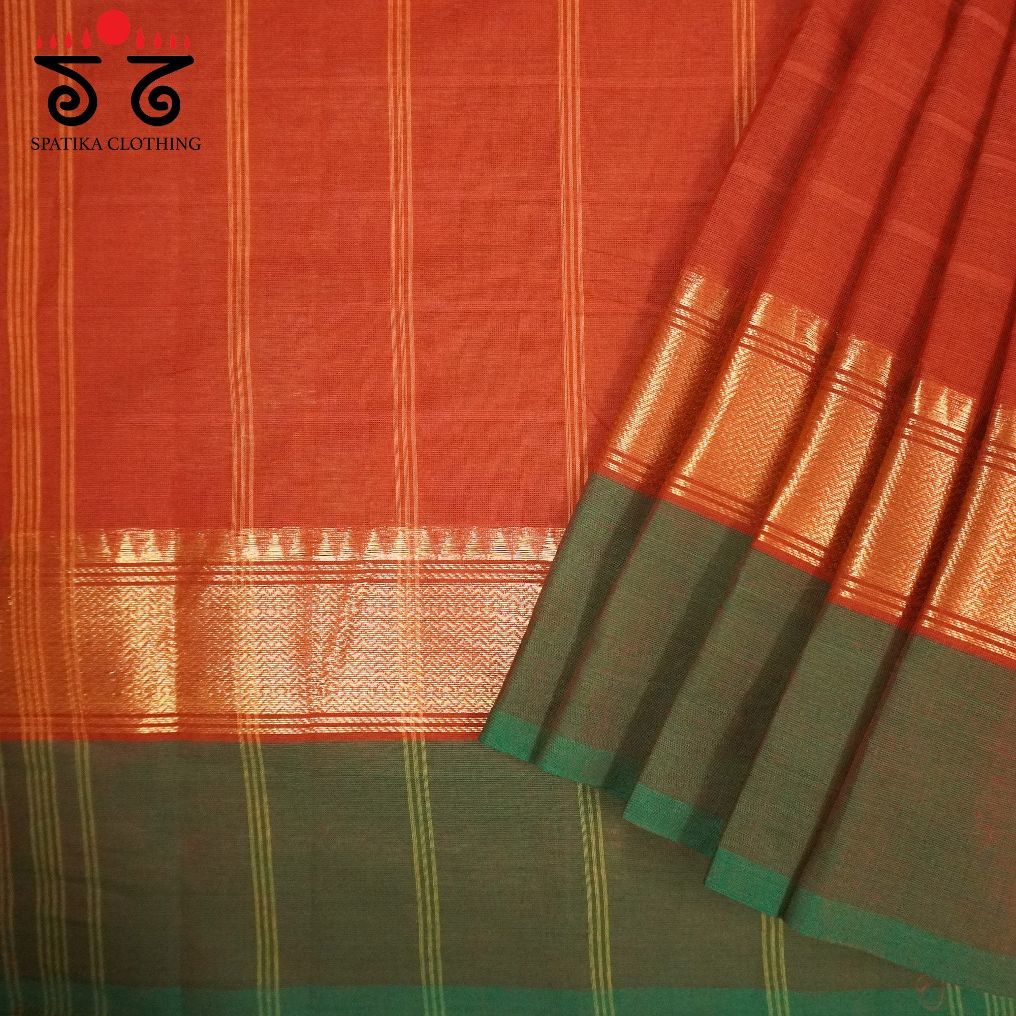 Rust Orange Chettinad Cotton Saree