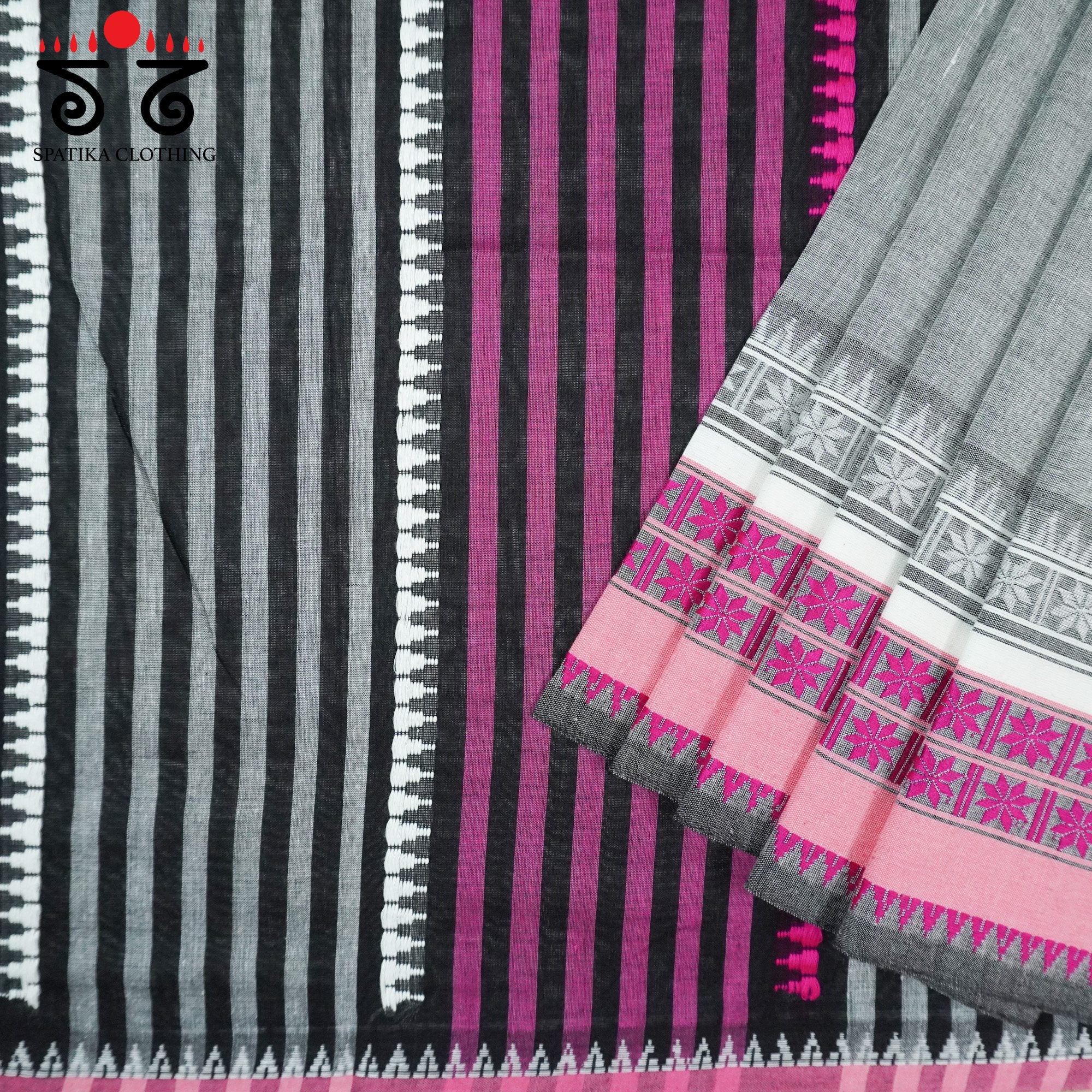 Grey Begampur Handwoven Cotton Saree New!