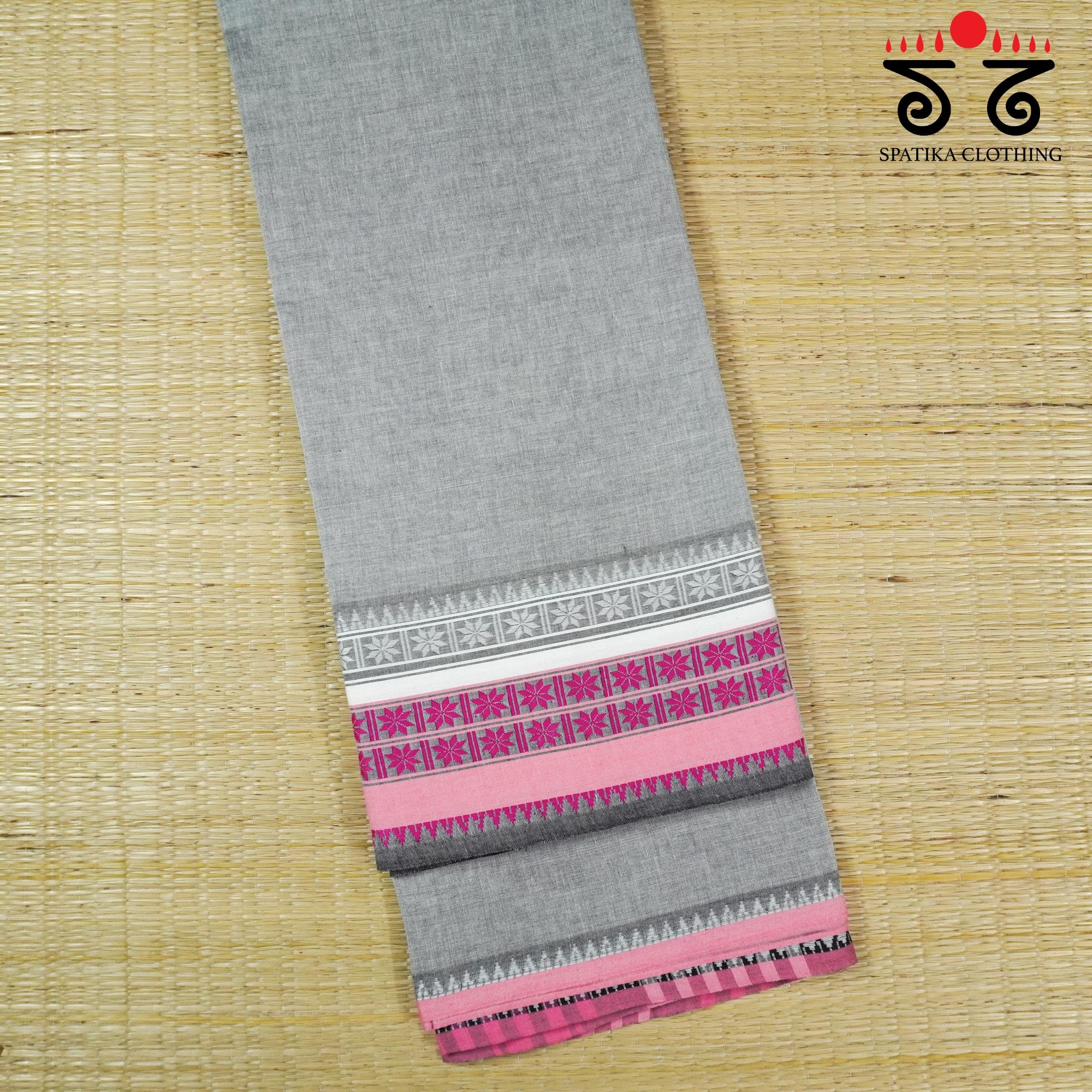 Grey Begampur Handwoven Cotton Saree New!