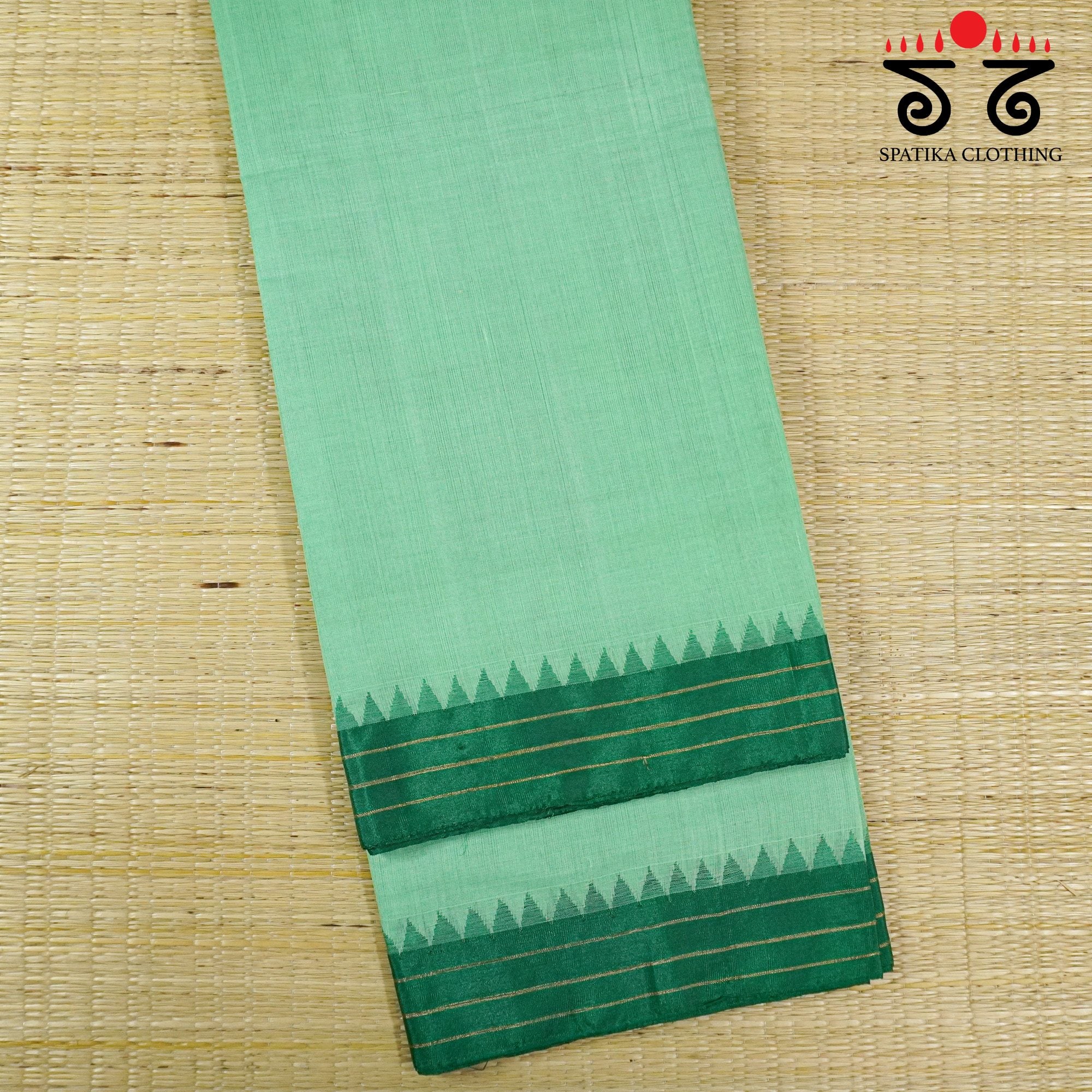 Pista Green Ponduru Handspun Saree - With Silk border