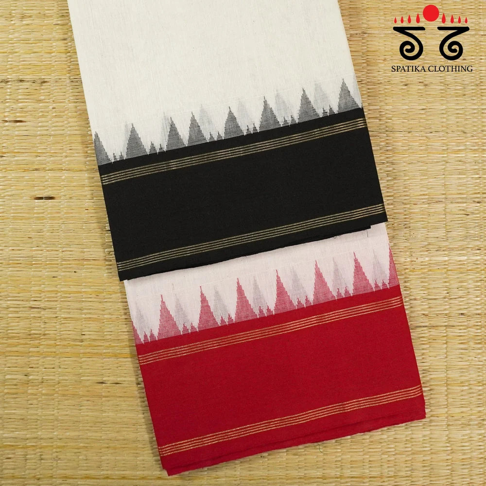 Ponduru Handspun Cotton Saree - Ganga Jamuna Border with Black Lambani Bandhani Checkered Blouse
