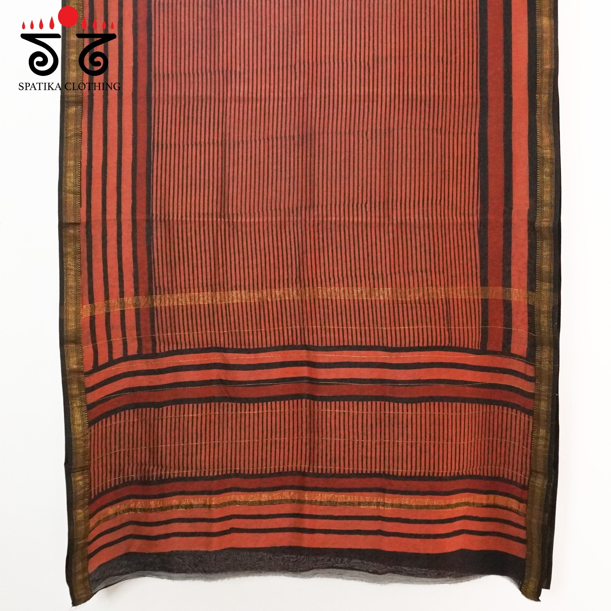 Red Bagru Maheshwari Silk Cotton Saree