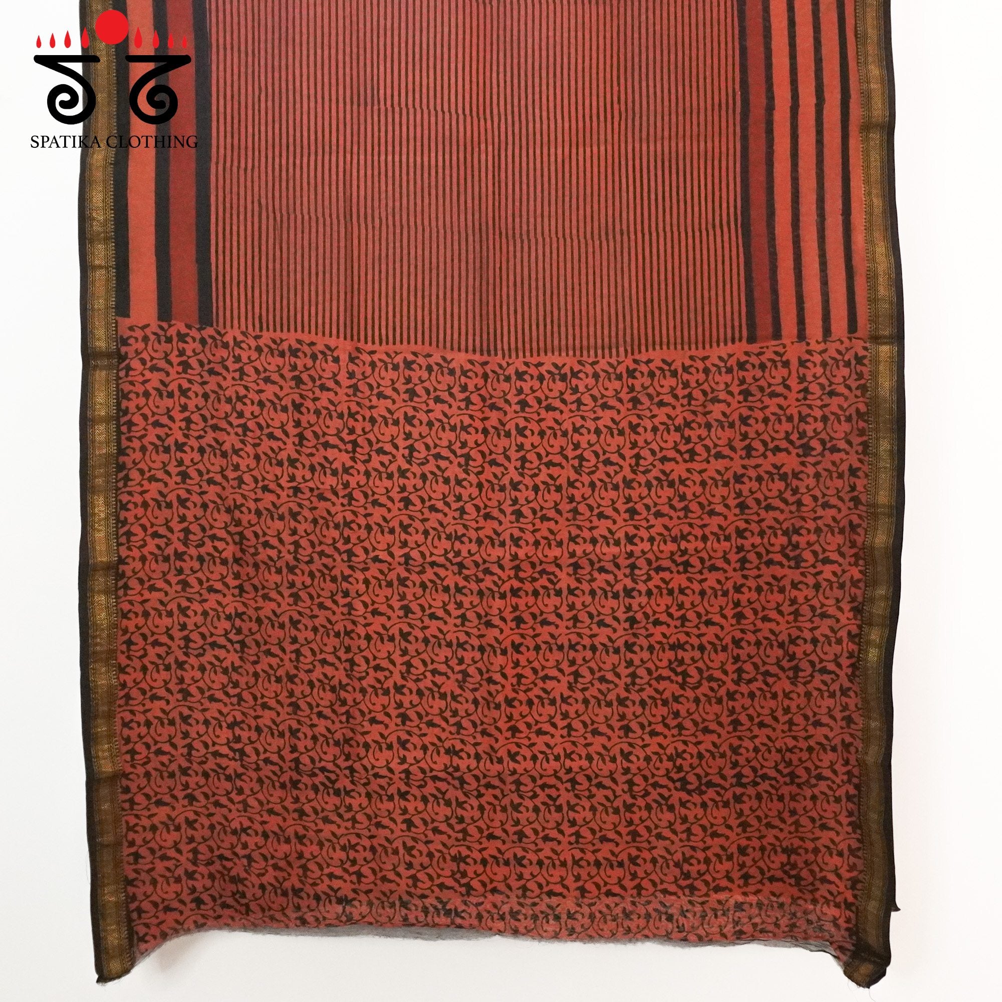 Red Bagru Maheshwari Silk Cotton Saree