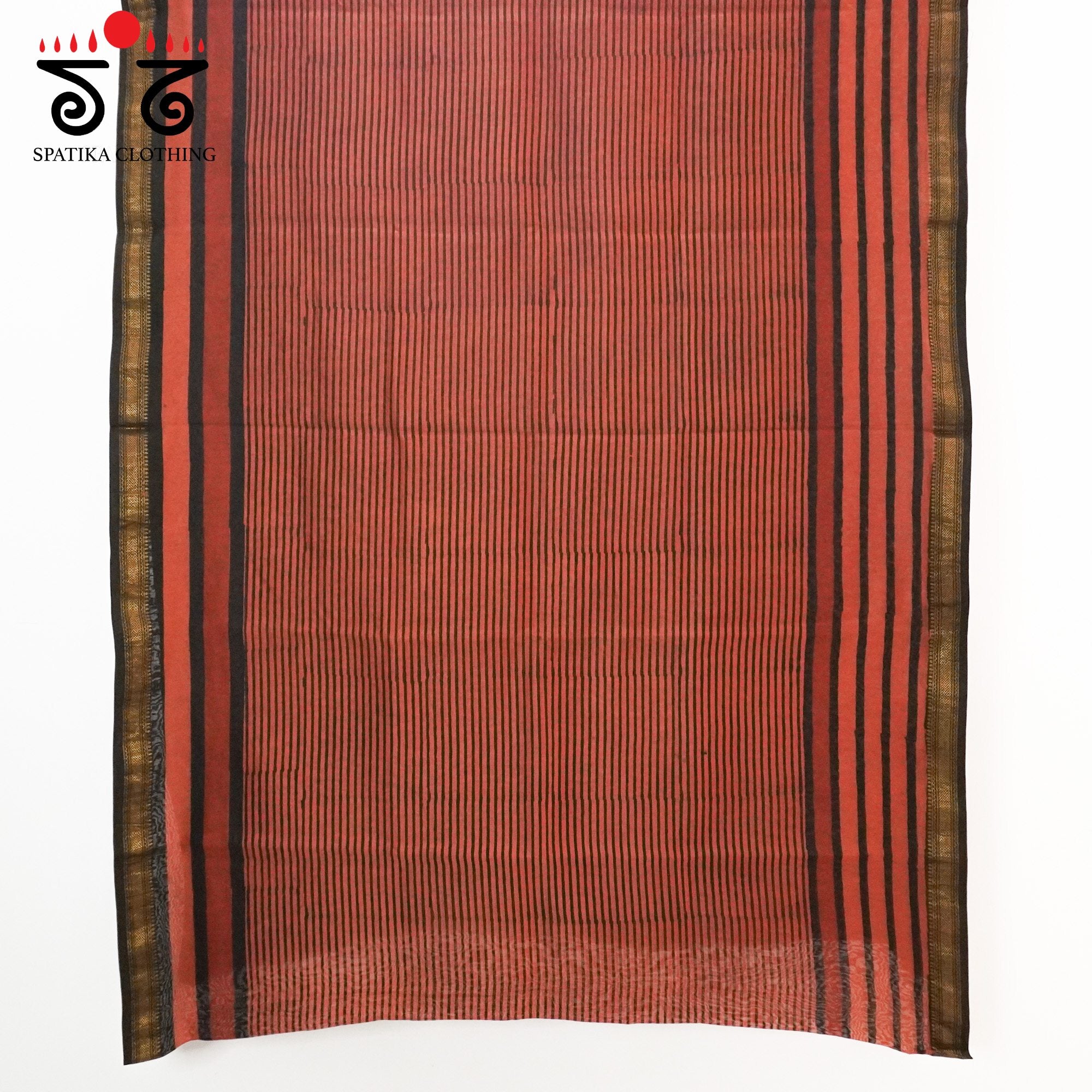 Red Bagru Maheshwari Silk Cotton Saree