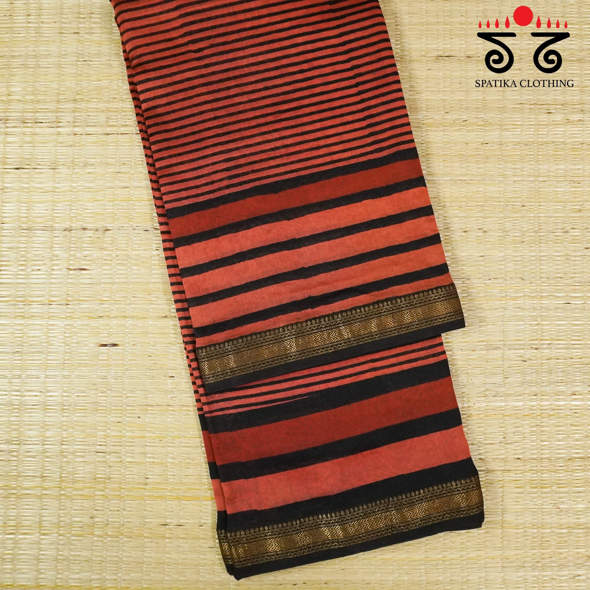 Red Bagru Maheshwari Silk Cotton Saree