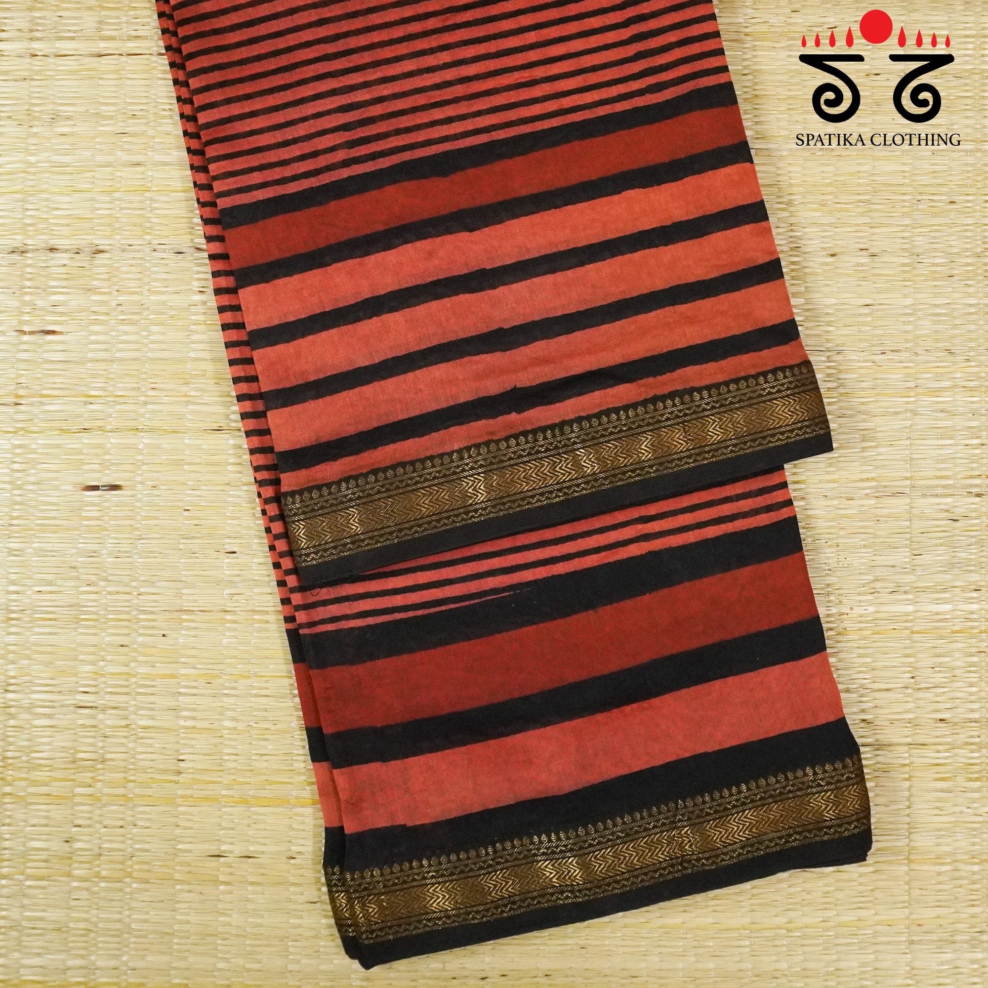 Red Bagru Maheshwari Silk Cotton Saree