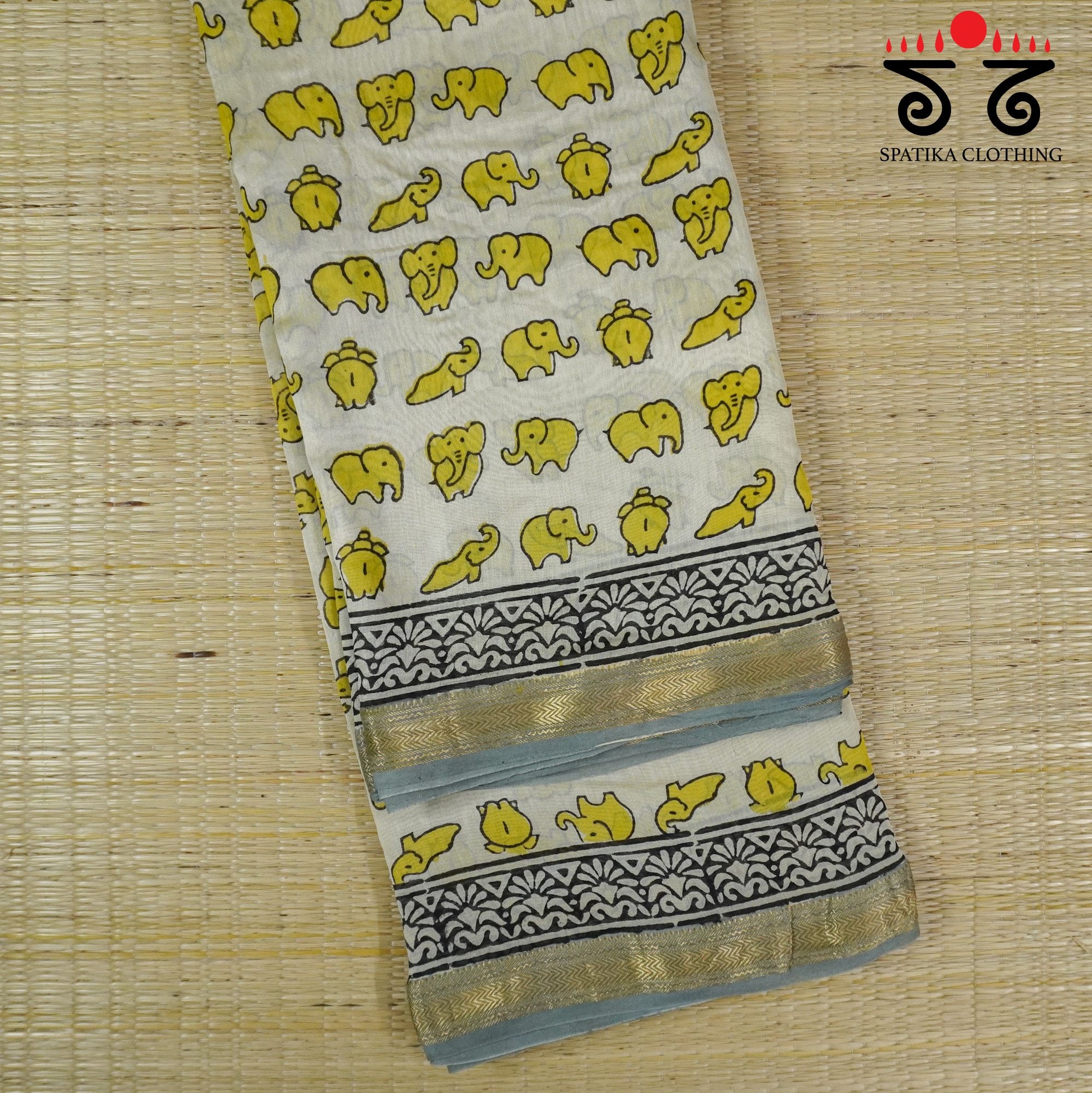 Haathi - Bagru Maheshwari Silk Cotton Saree