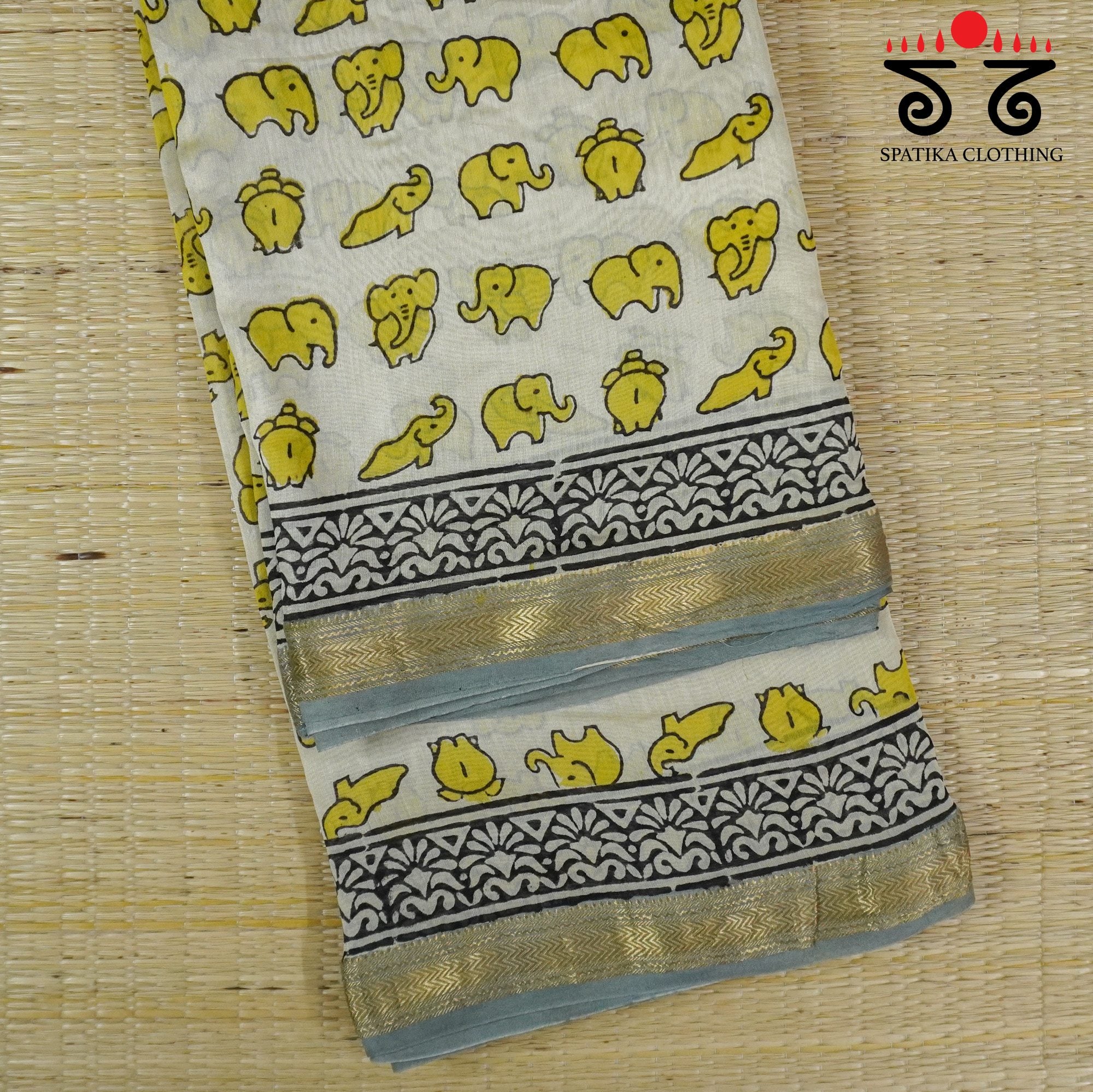 Haathi - Bagru Maheshwari Silk Cotton Saree