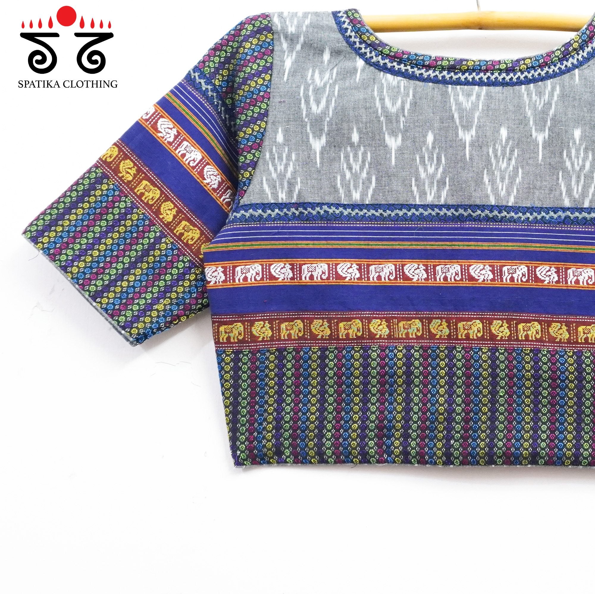 Grey Ikat Khun-Hand crafted Blouse