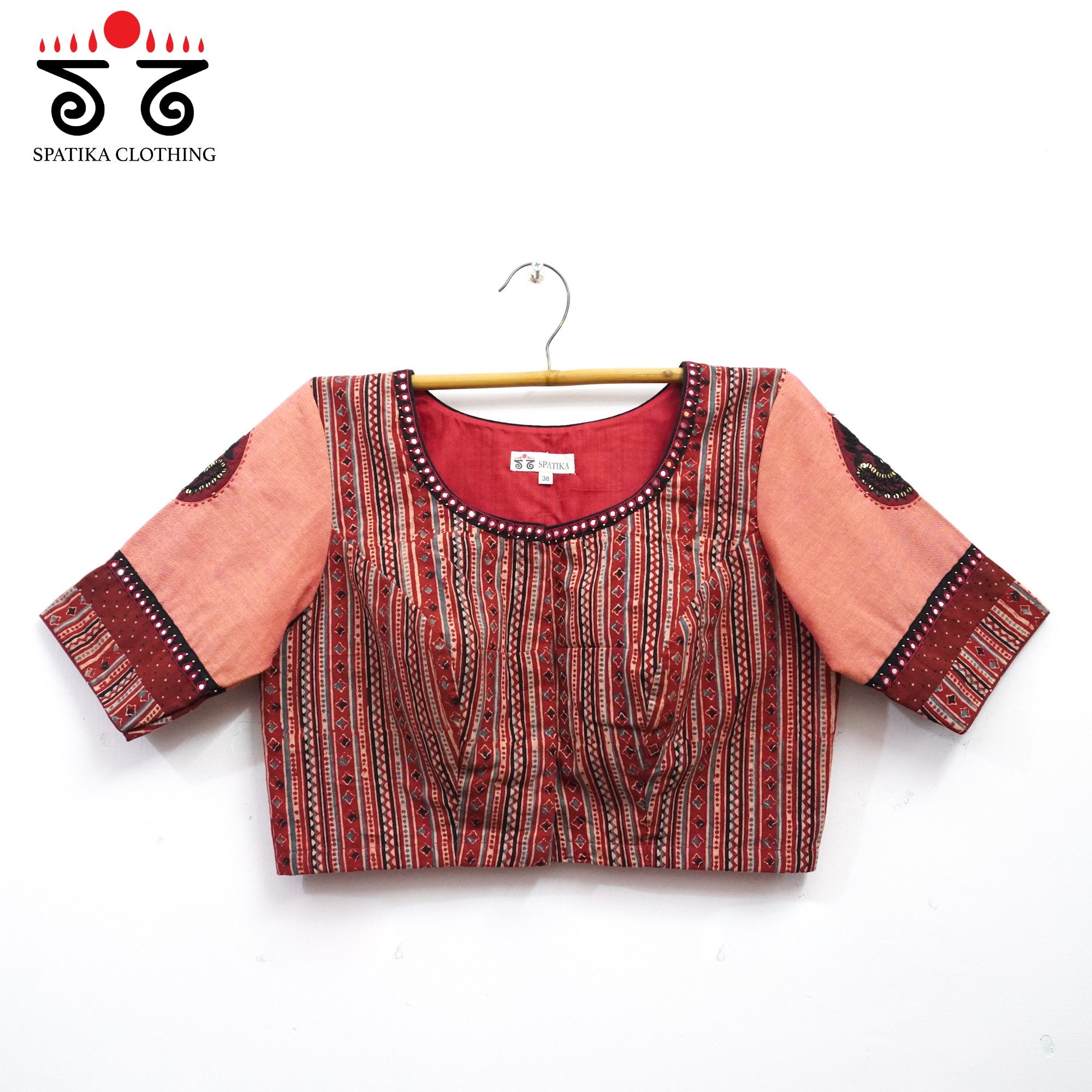 Brick Inlay & Yoke handcrafted blouse in natural dyes