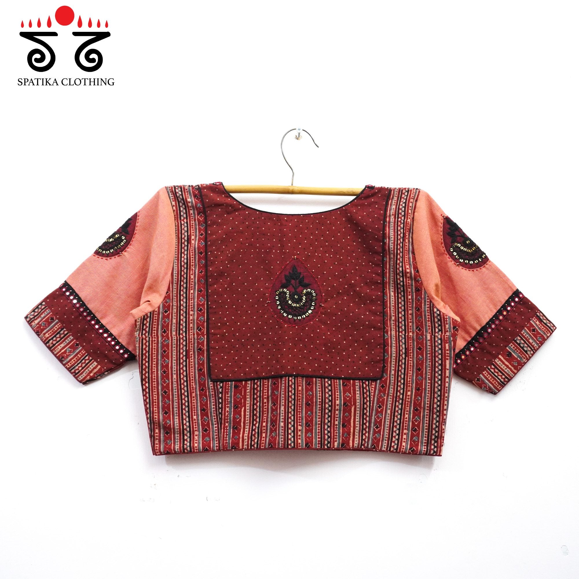 Brick Inlay & Yoke handcrafted blouse in natural dyes