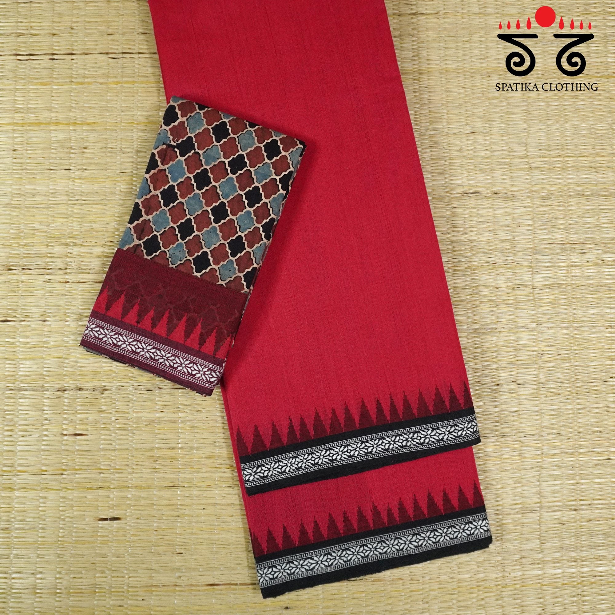 Ponduru Handspun Cotton Saree With Ajrak Blouse