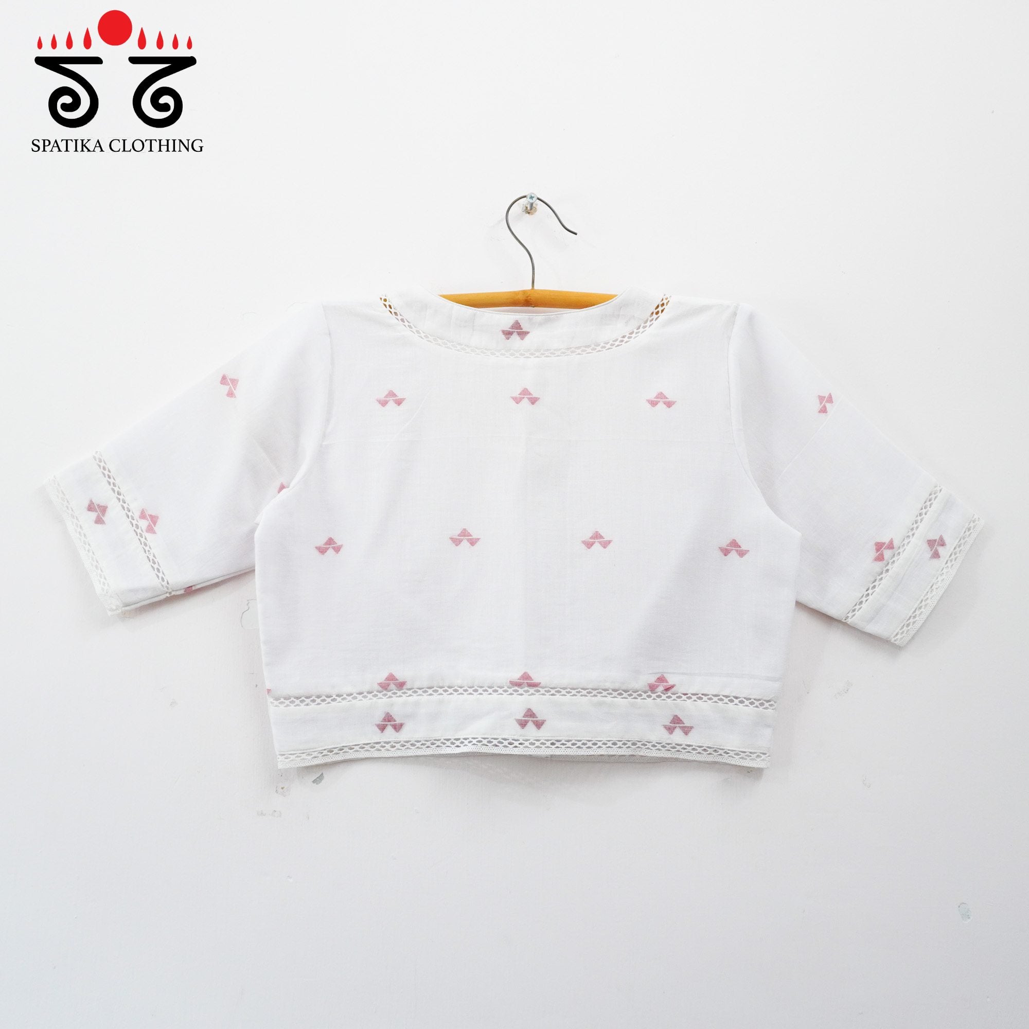 Jamdhani Lace Blouse - Red Butta
