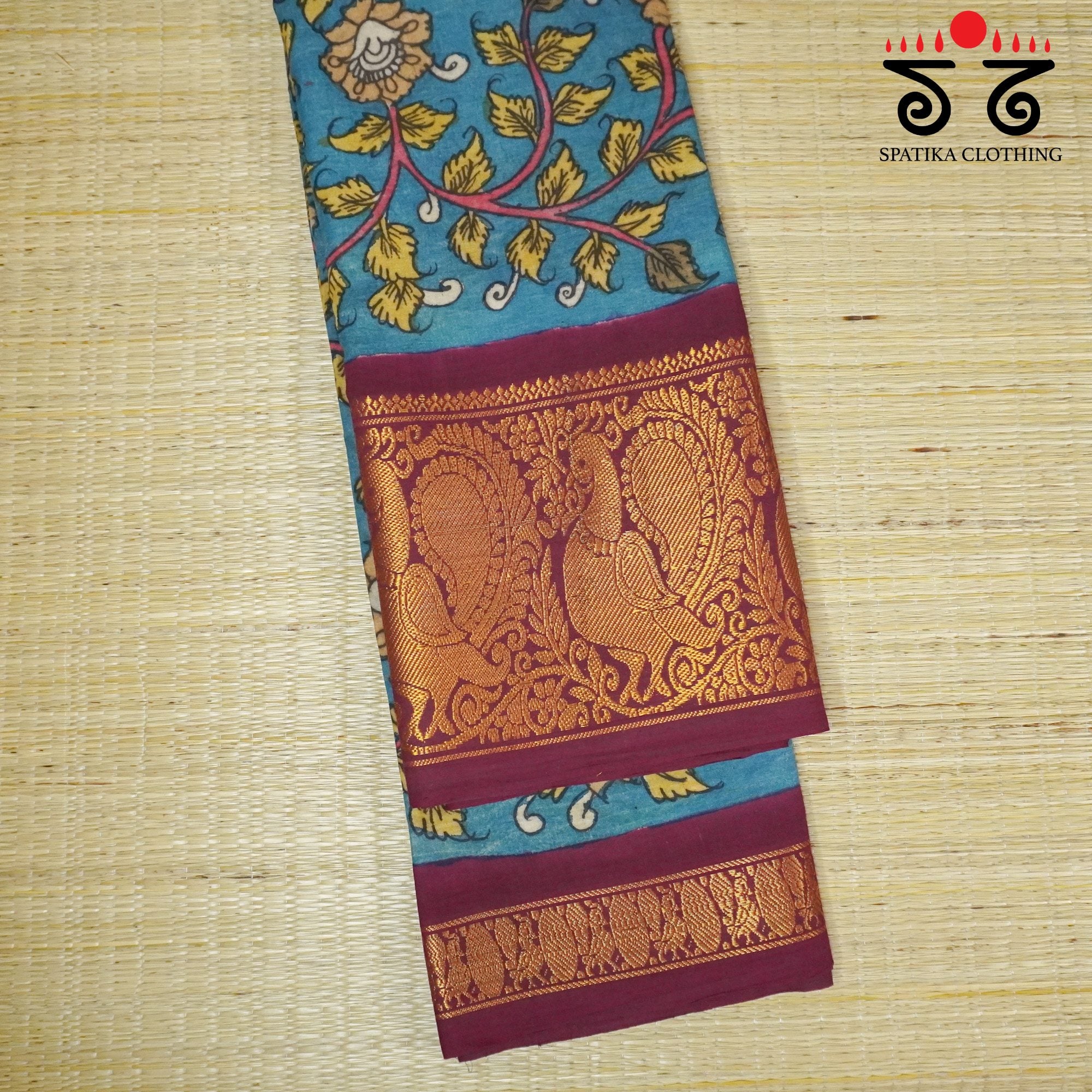 Sungudi Pen Kalamkari Handwoven Cotton Saree