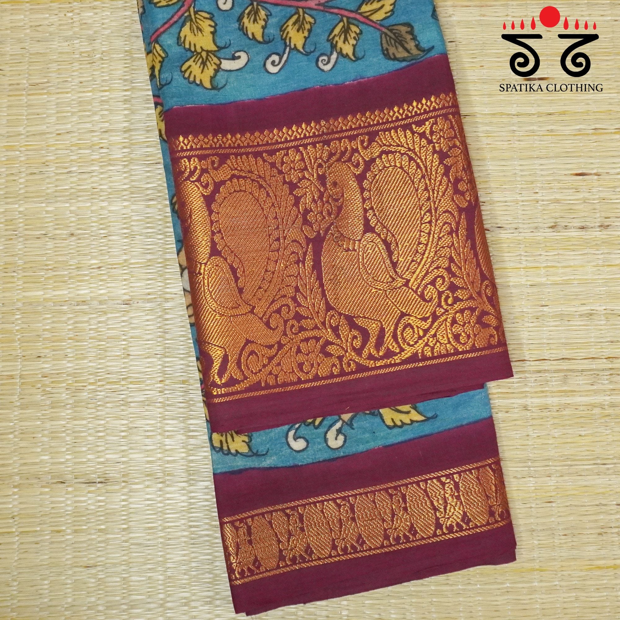Sungudi Pen Kalamkari Handwoven Cotton Saree