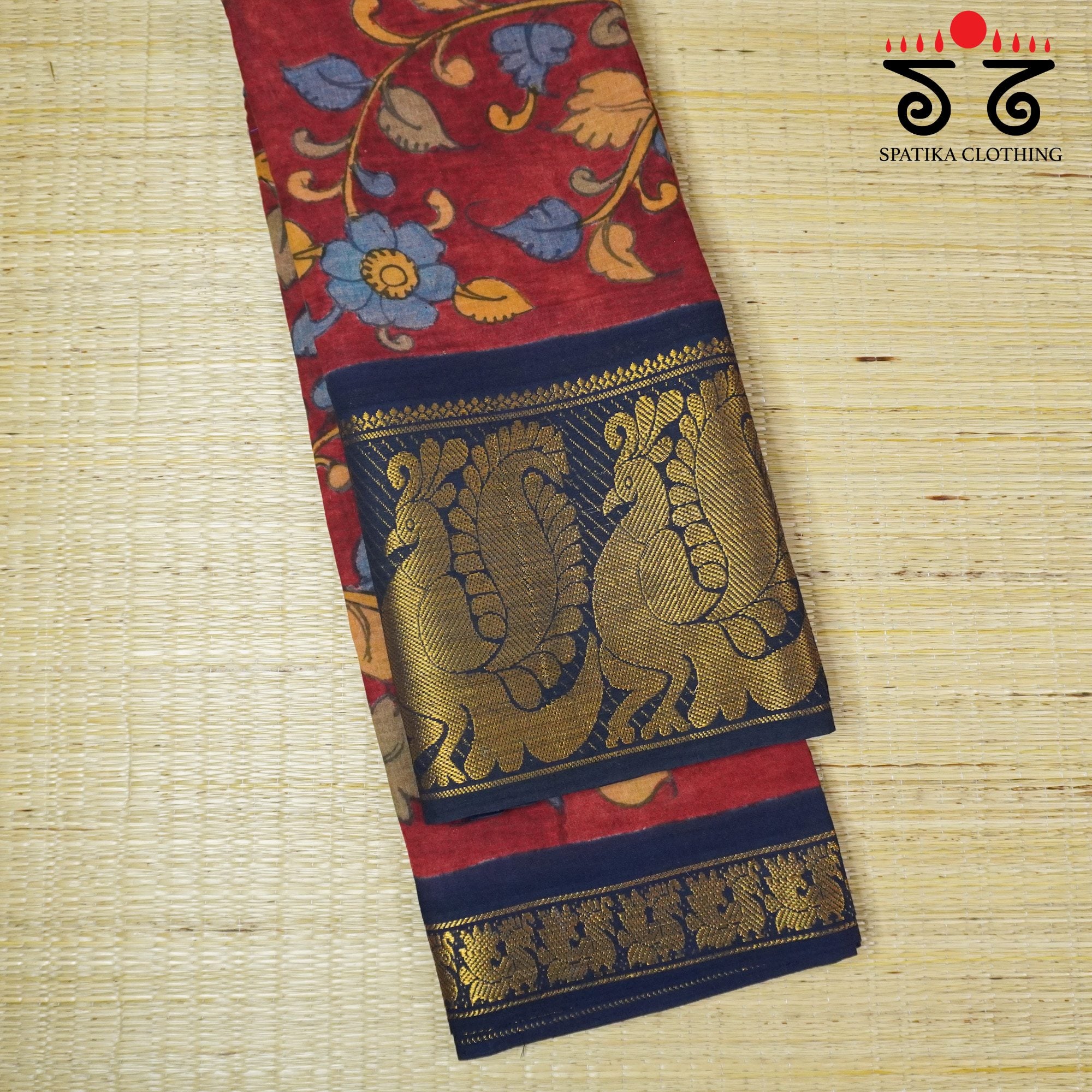 Sungudi Pen Kalamkari Handwoven Cotton Saree