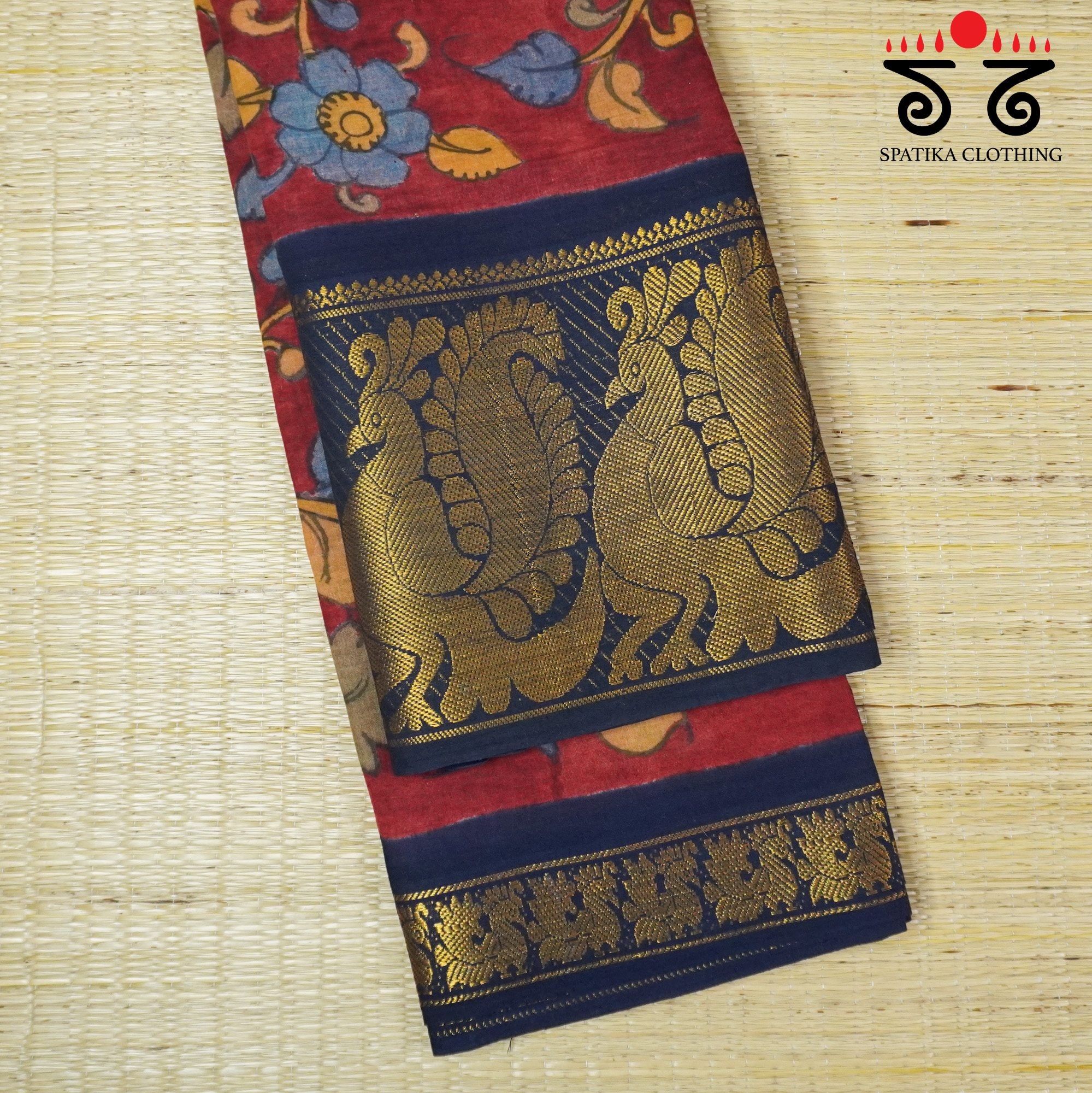 Sungudi Pen Kalamkari Handwoven Cotton Saree