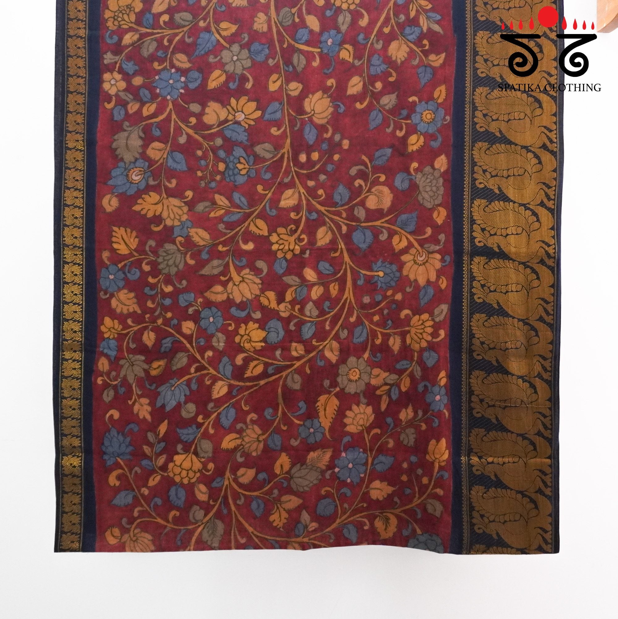Sungudi Pen Kalamkari Handwoven Cotton Saree
