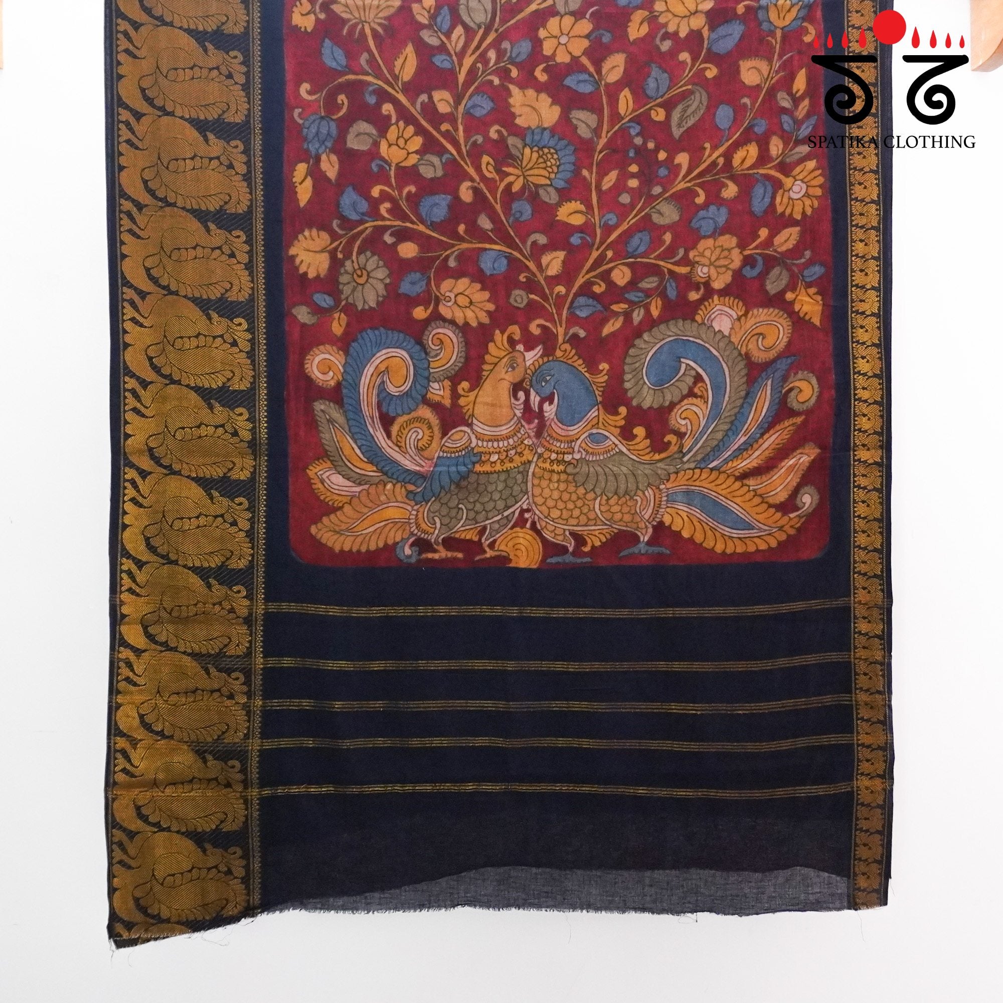 Sungudi Pen Kalamkari Handwoven Cotton Saree