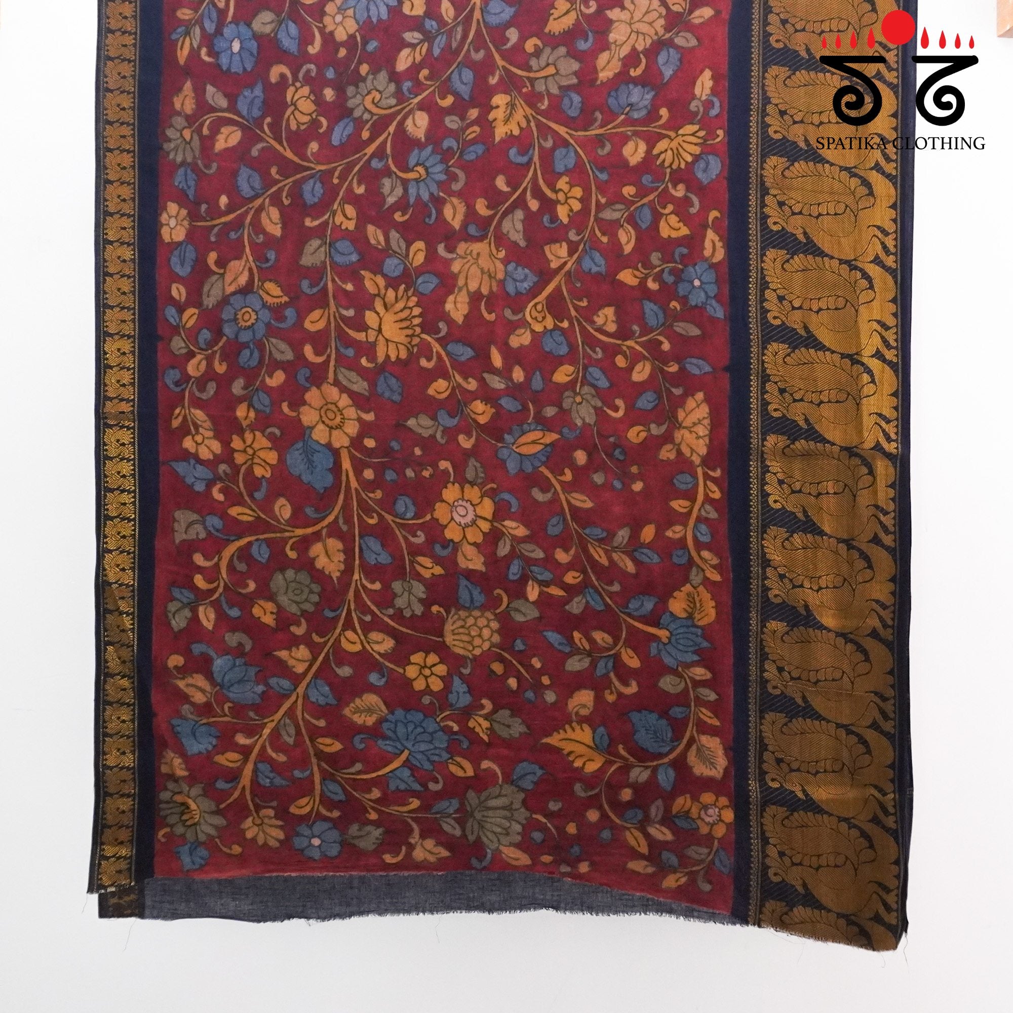 Sungudi Pen Kalamkari Handwoven Cotton Saree