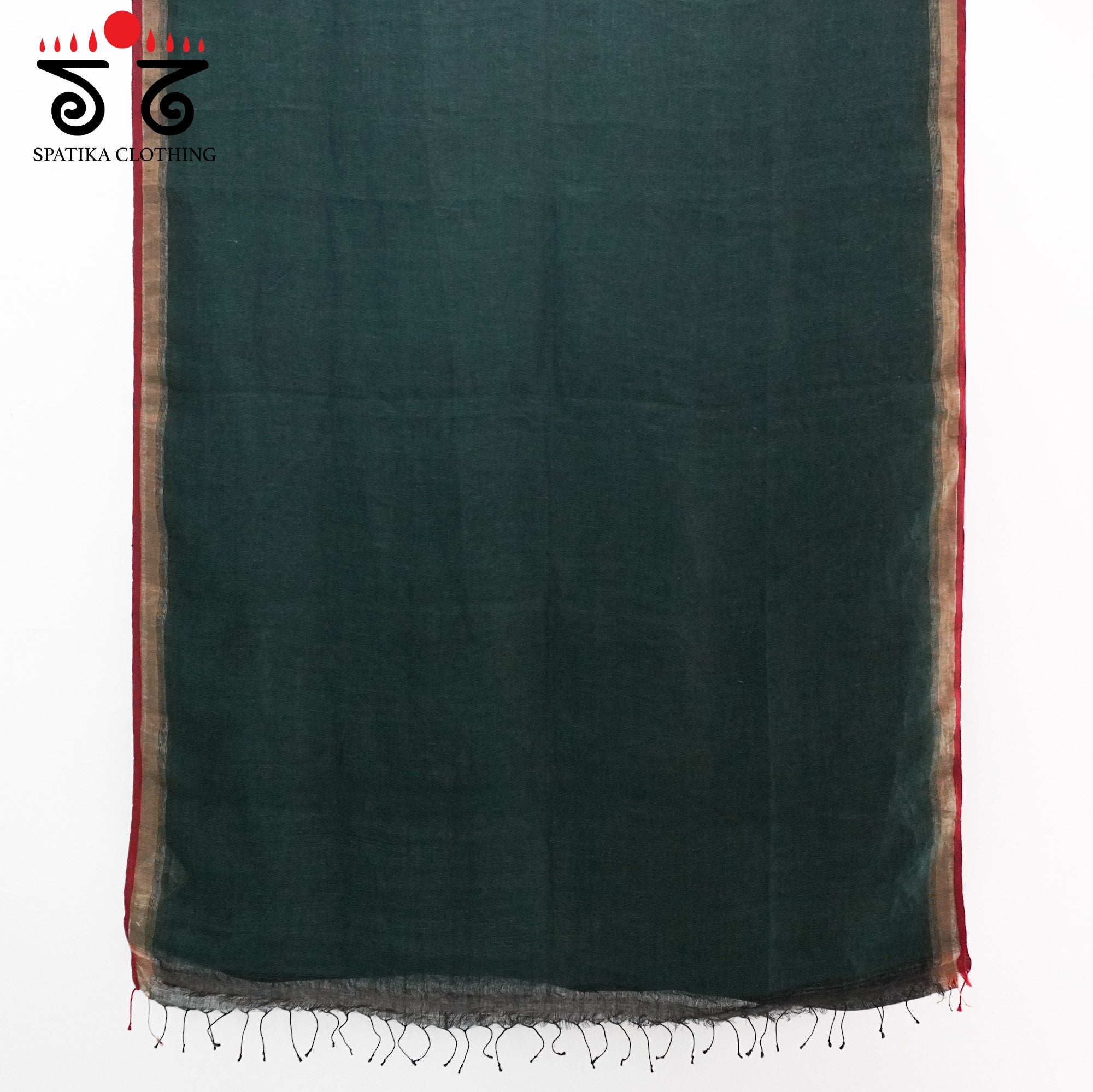 Dark Green Jamdhani-Linen Cotton Saree