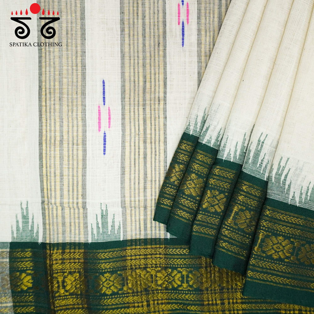 Ponduru Handspun Cotton Saree with Green Telia Rumal - Kolam Blouse