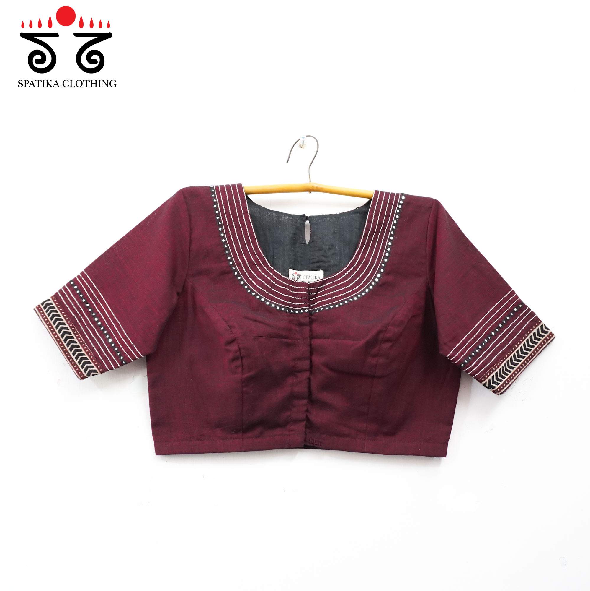 Maroon Mirror Work Hand embroidered Blouse