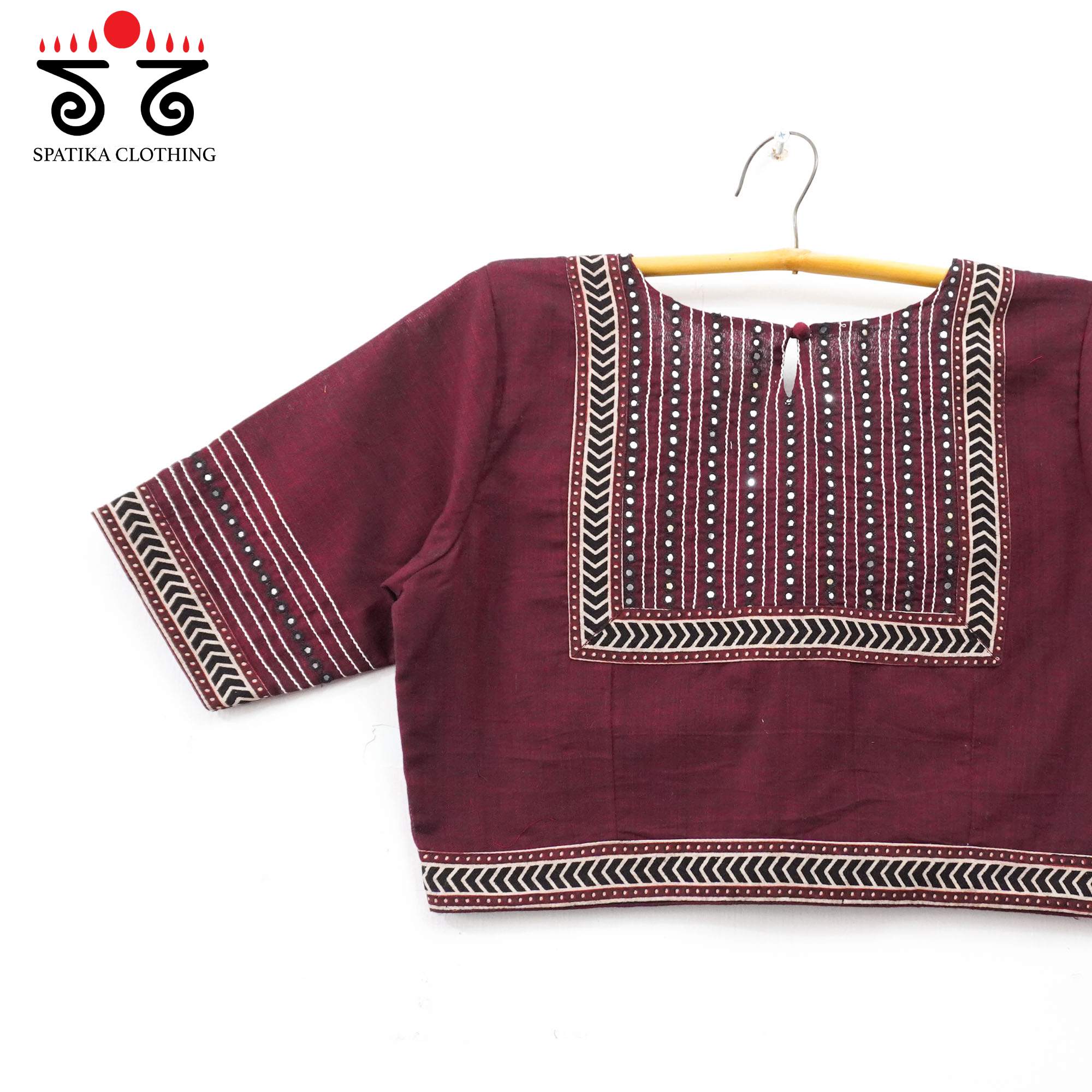 Maroon Mirror Work Hand embroidered Blouse