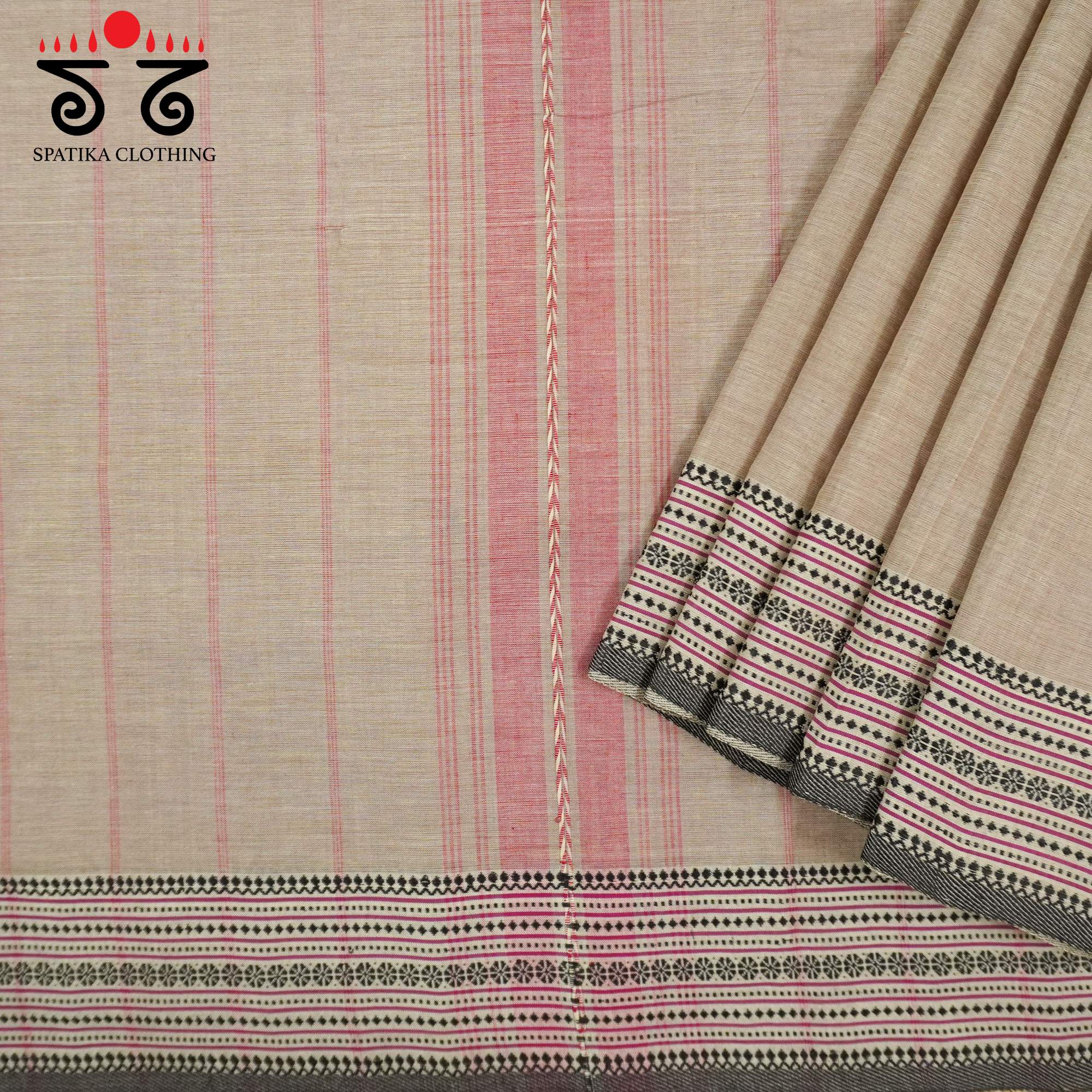 Beige Andhra Handwoven Cotton Saree With Special Blouse