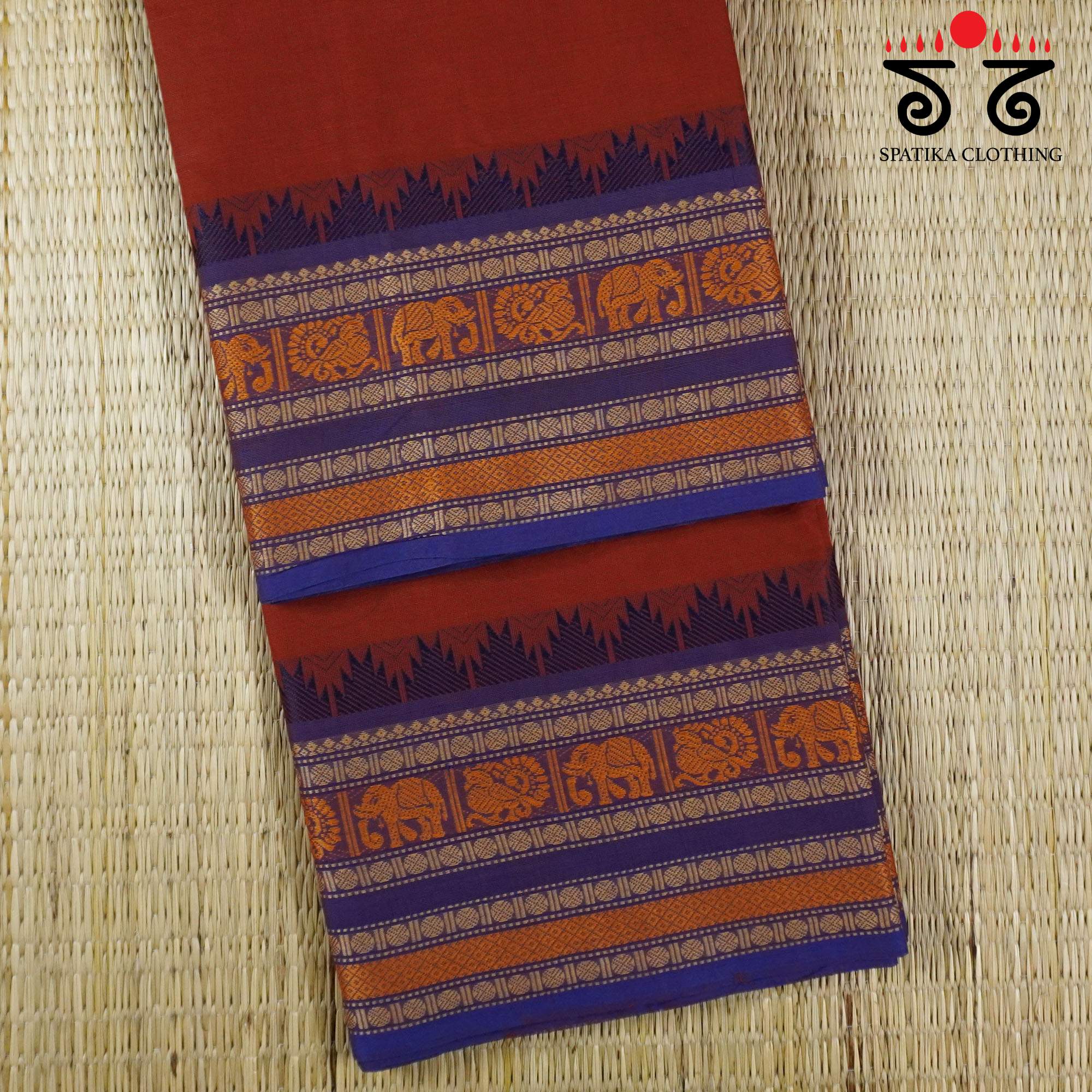Rust Orange Chettinad Cotton Saree