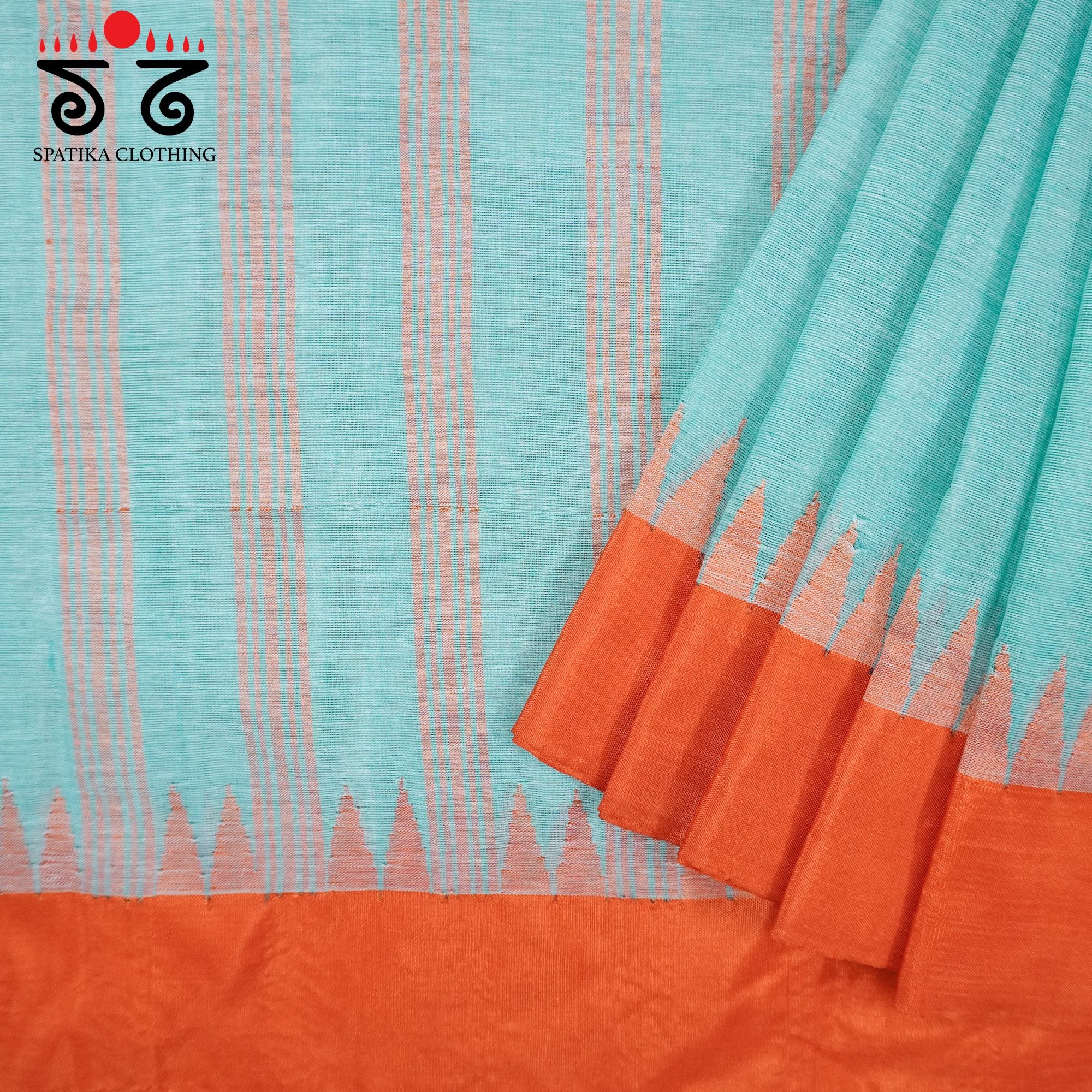 Blue Ponduru Handspun Saree - With Silk border