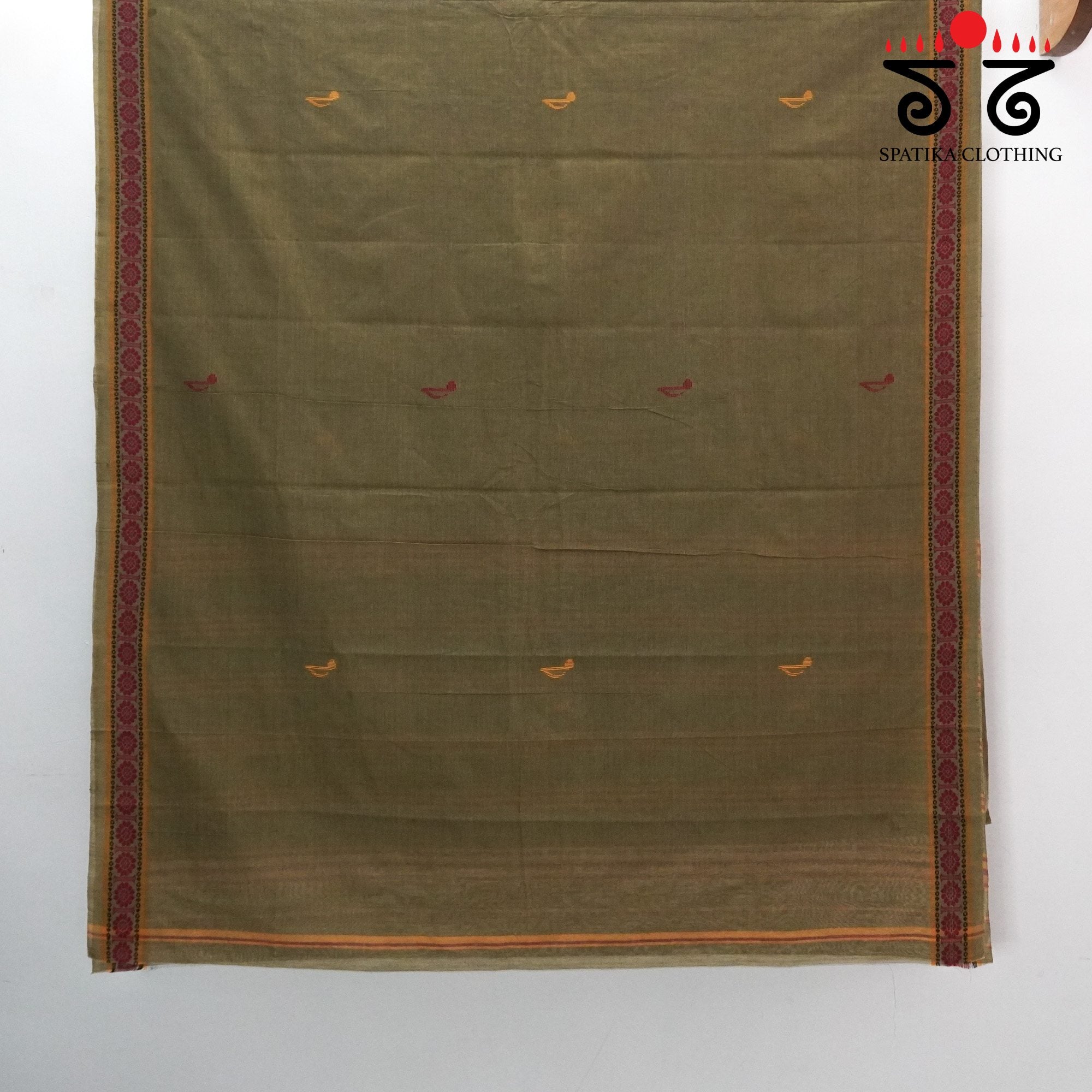 Dark Beige Begampur Handwoven Cotton Saree New!