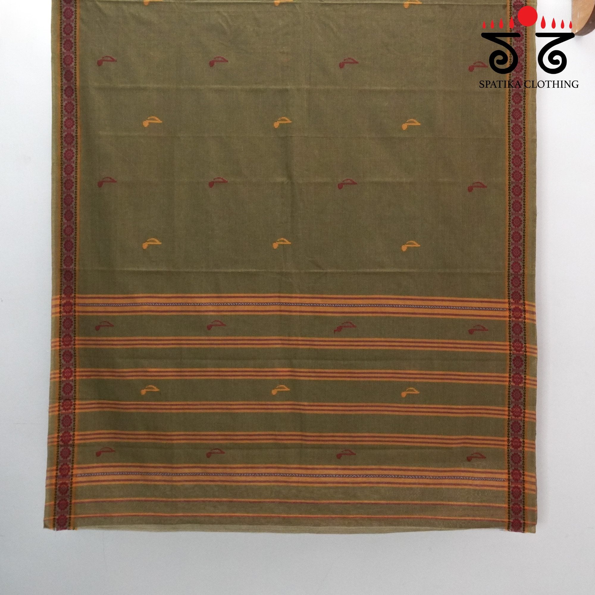 Dark Beige Begampur Handwoven Cotton Saree New!