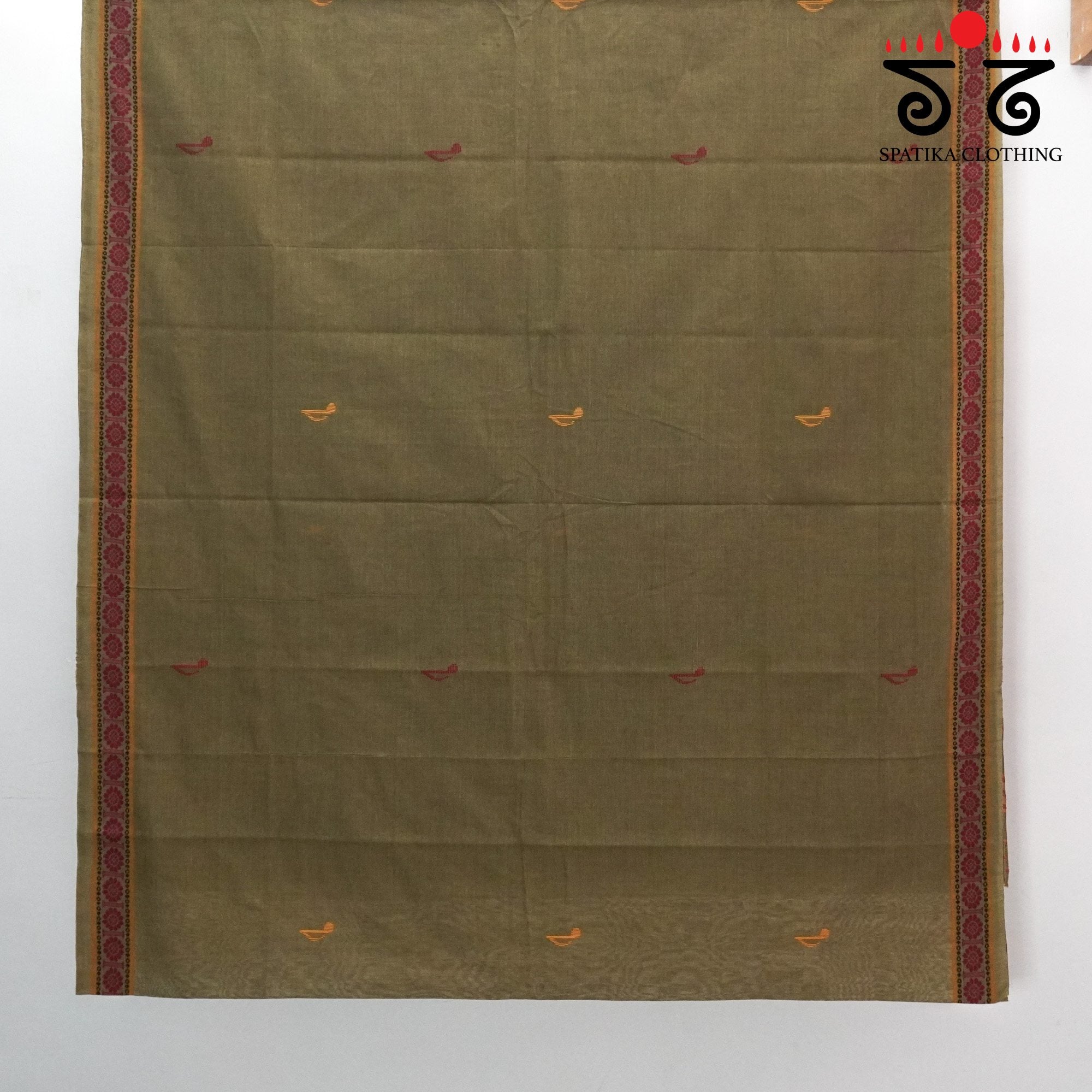Dark Beige Begampur Handwoven Cotton Saree New!