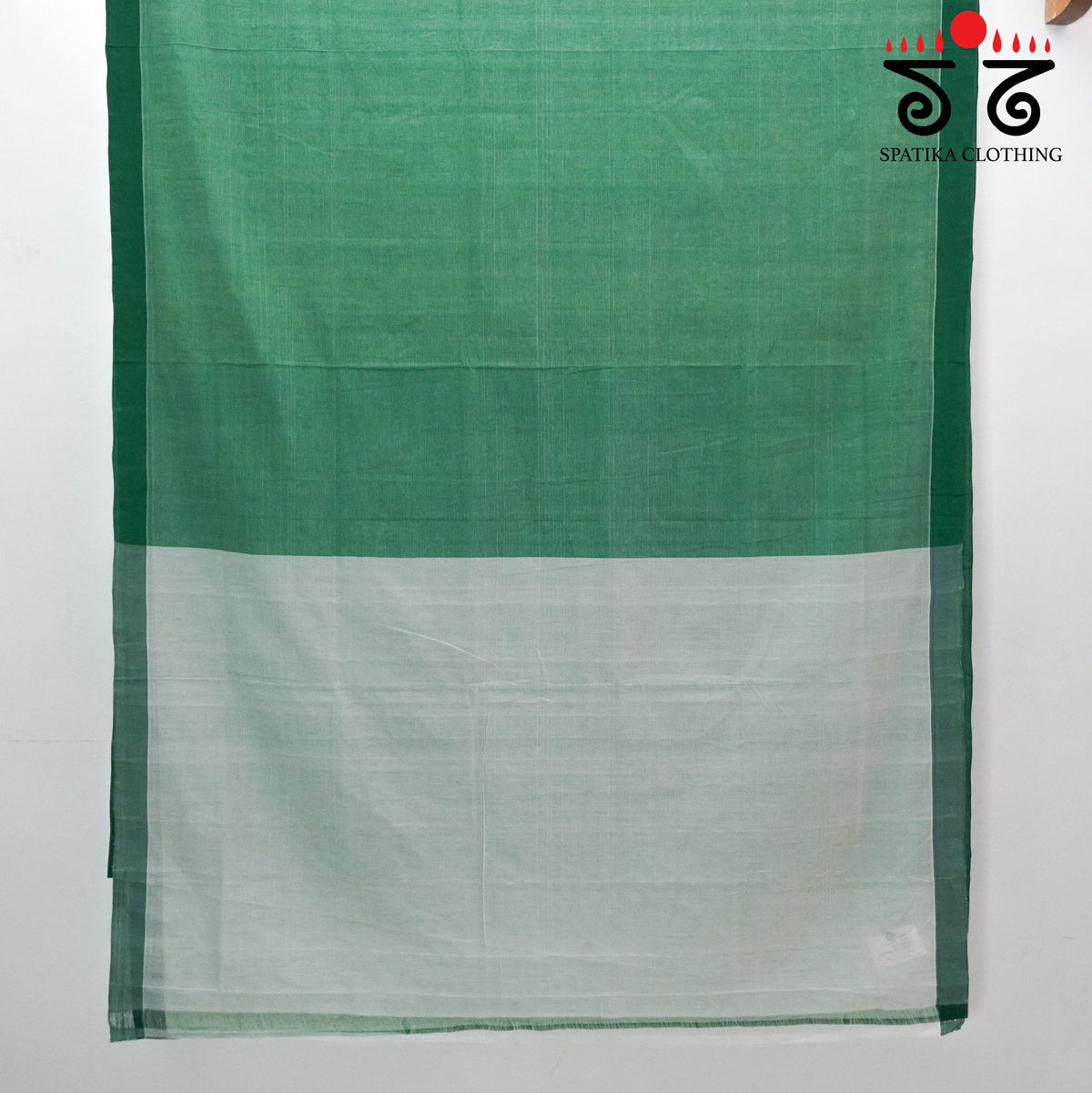 Green Andhra Cotton Saree With Ikat Blouse
