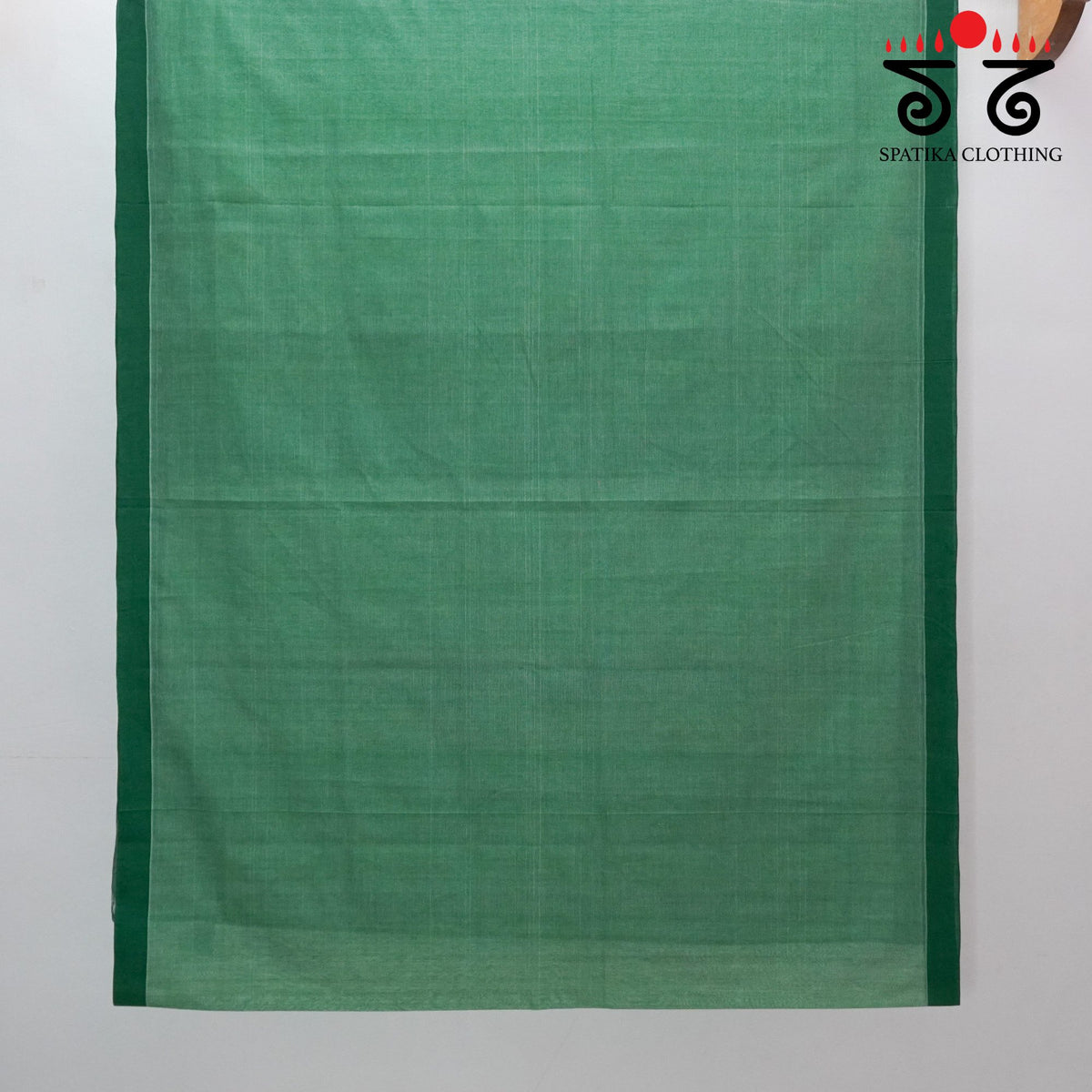 Green Andhra Cotton Saree With Ikat Blouse