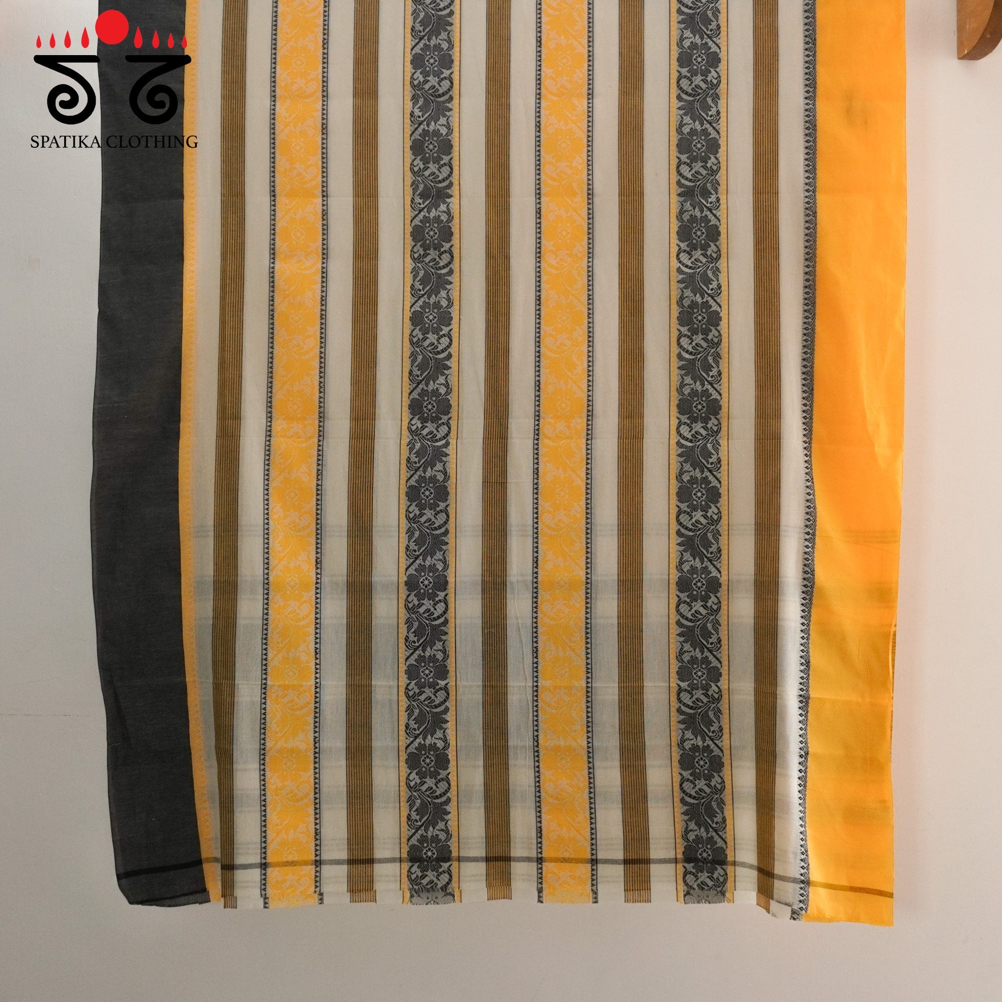 Yellow Multi Begampur Handwoven Cotton Saree New!