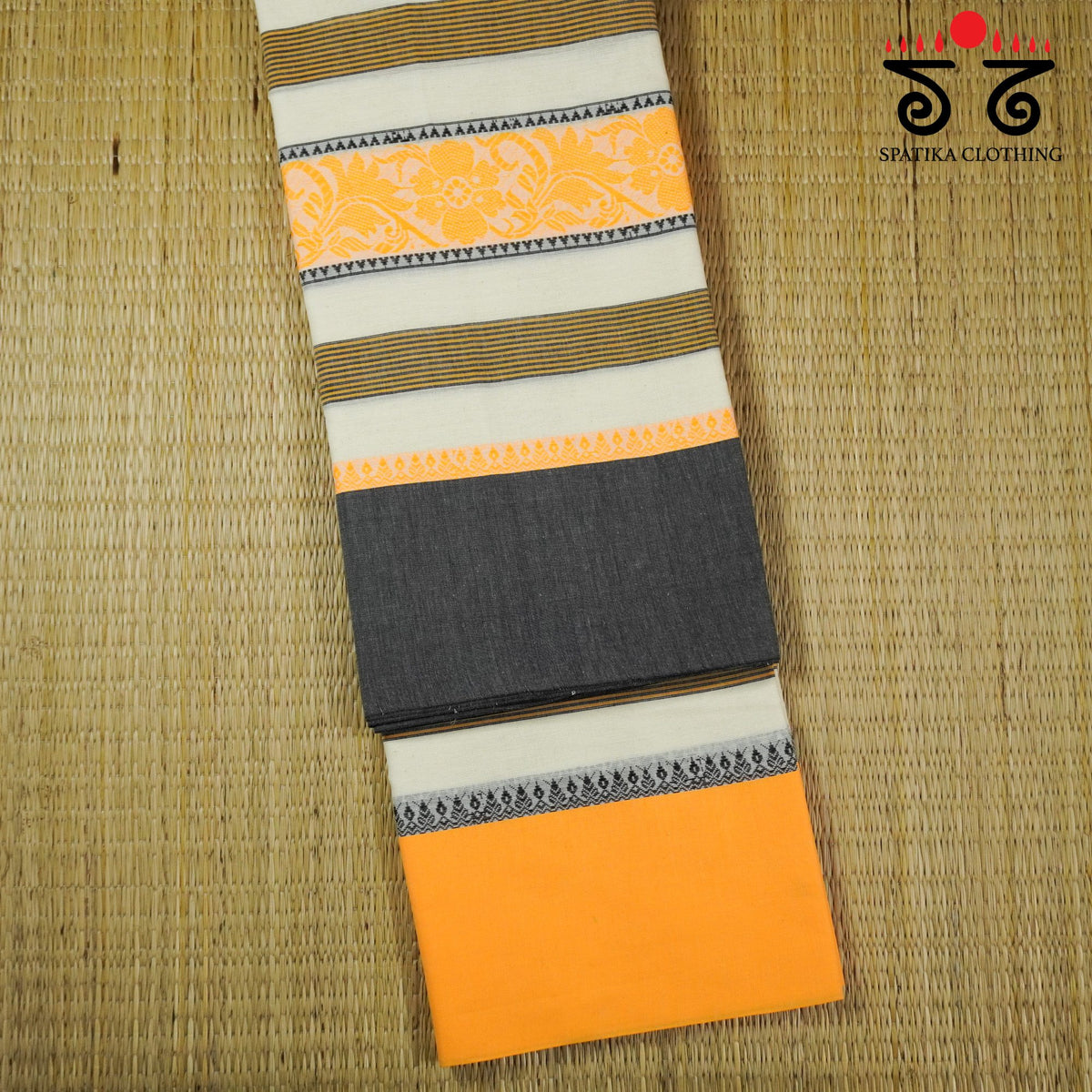Yellow Multi Begampur Handwoven Cotton Saree New!