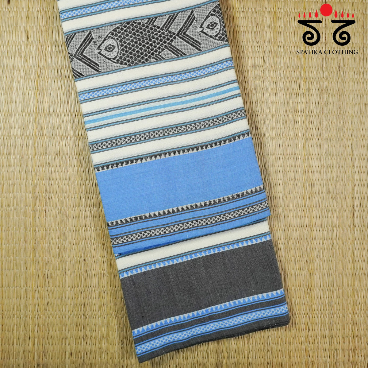 Blue Multi Begampur Saree - With Fish Motifs!